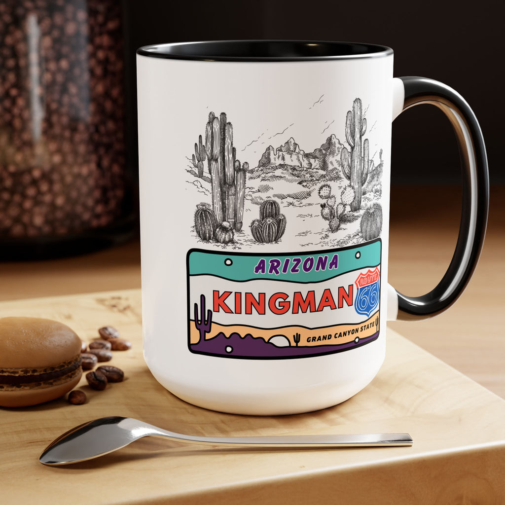 Kingman Arizona Route 66 Two-Tone Coffee Mugs, 15oz