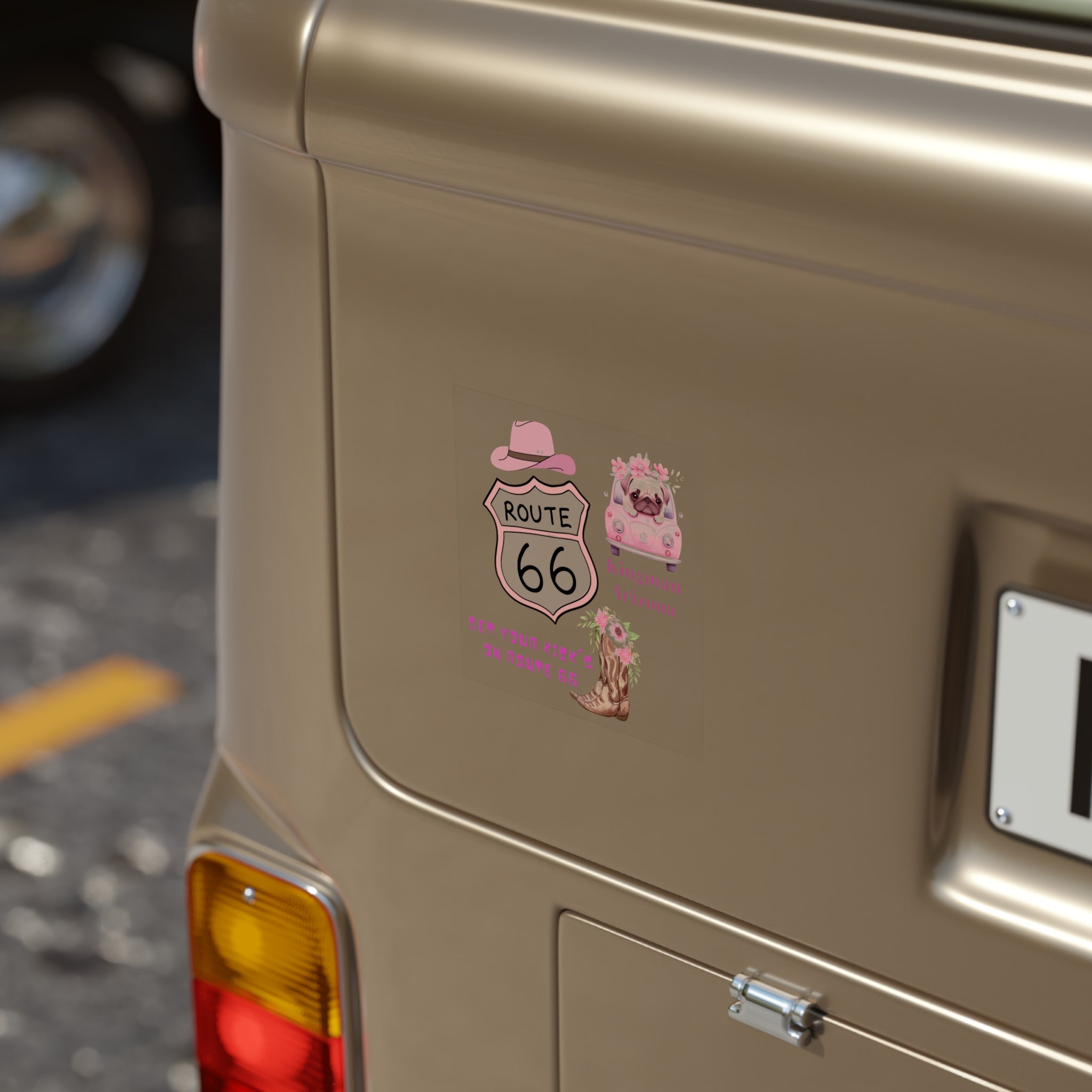 Route 66 Kingman Arizona Transparent Outdoor Sticker, Square, 1pc - Fun Retro Travel Decal for Water Bottles, Laptops, Cars, and More