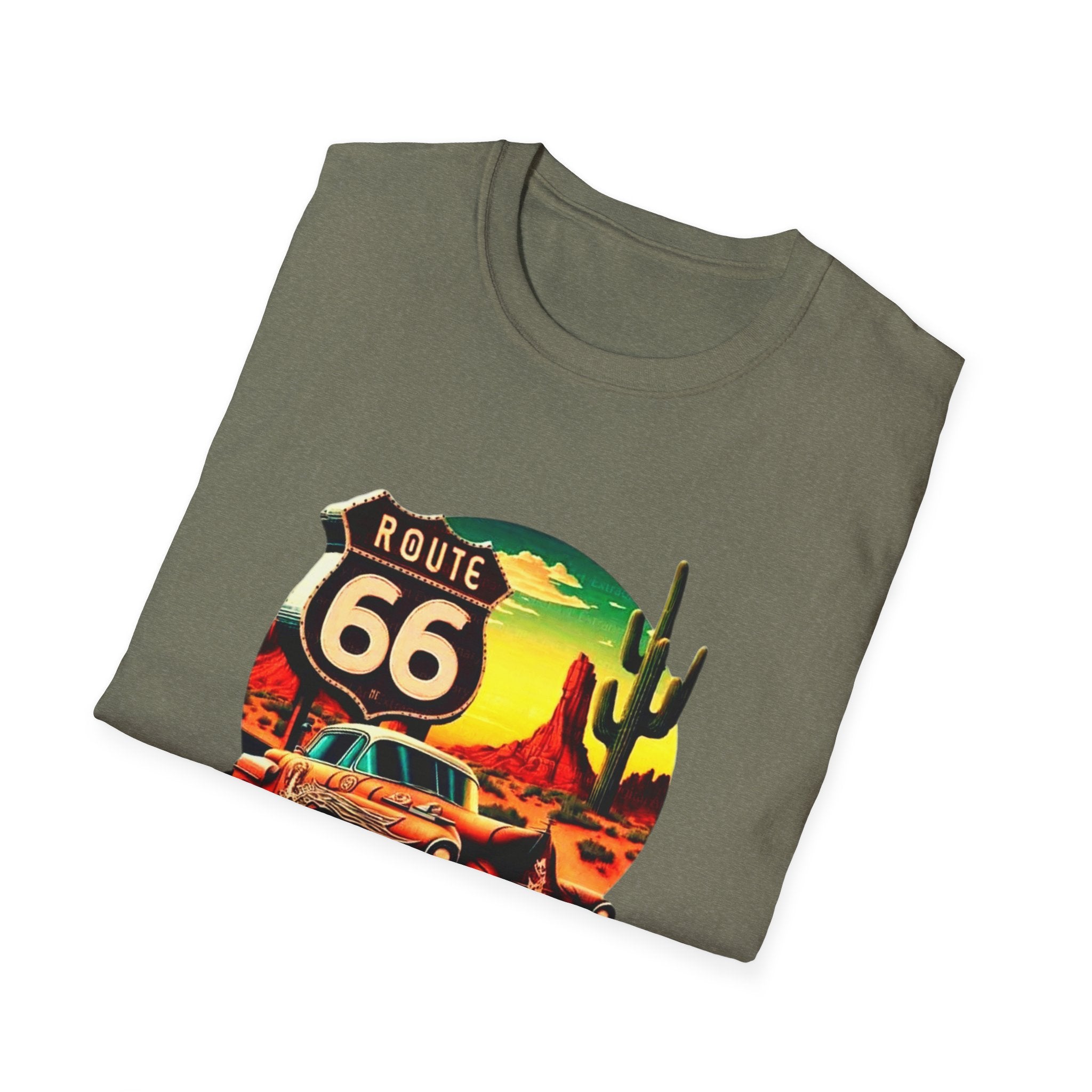 Route 66 Mens and Womans Softstyle T-Shirt, Unisex Retro Vintage Tee, Road Trip Travel Shirt, Hipster Graphic Top, Americana Clothing