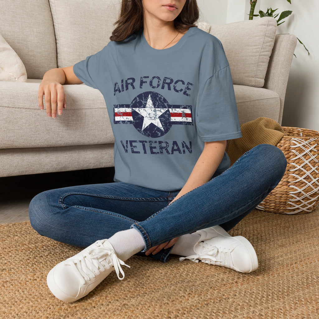 Air Force Veteran Distressed Logo T-Shirt | Military Star Stripe Tee