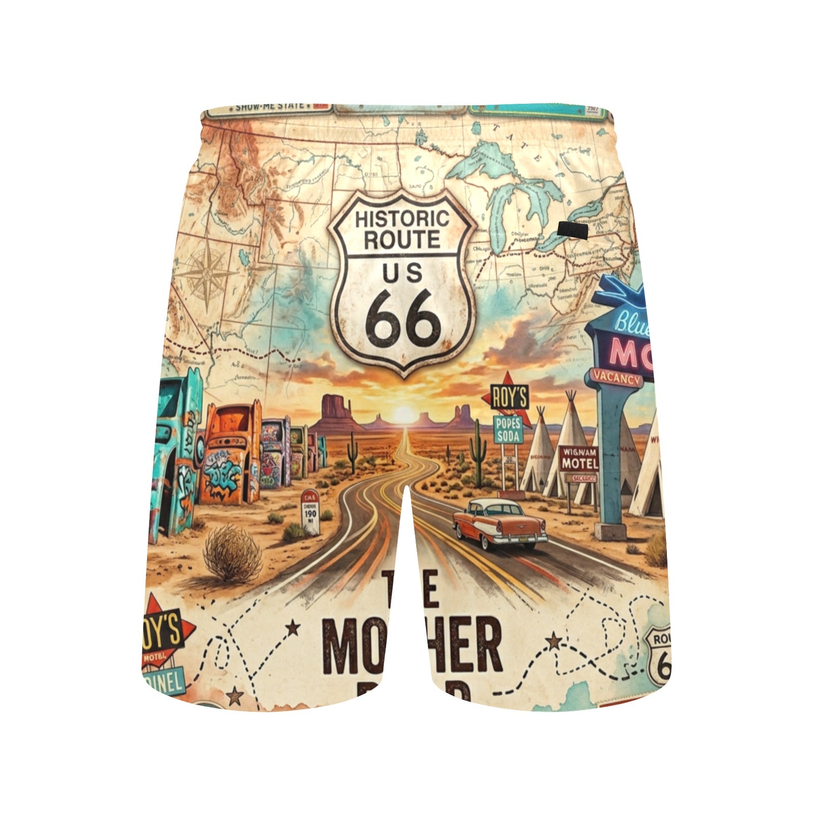 Route 66 the Mother Road Men's Mid-Length Beach Shorts