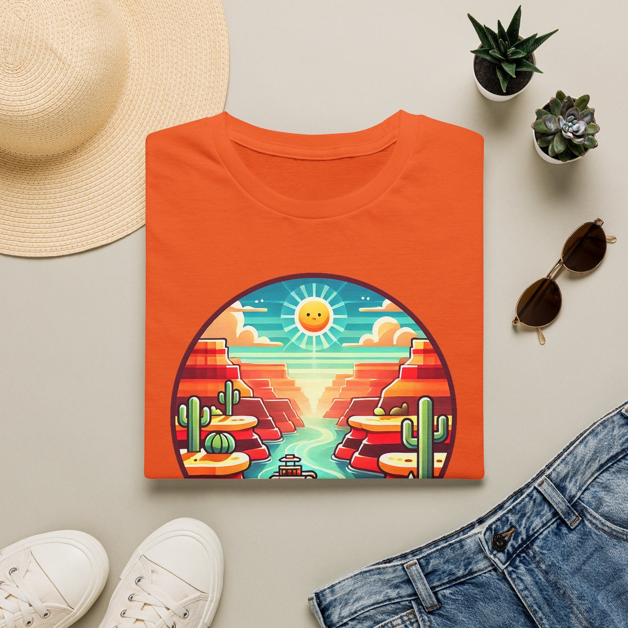 Grand Canyon National Park Retro Sunset T-Shirt | Canyon River Illustration