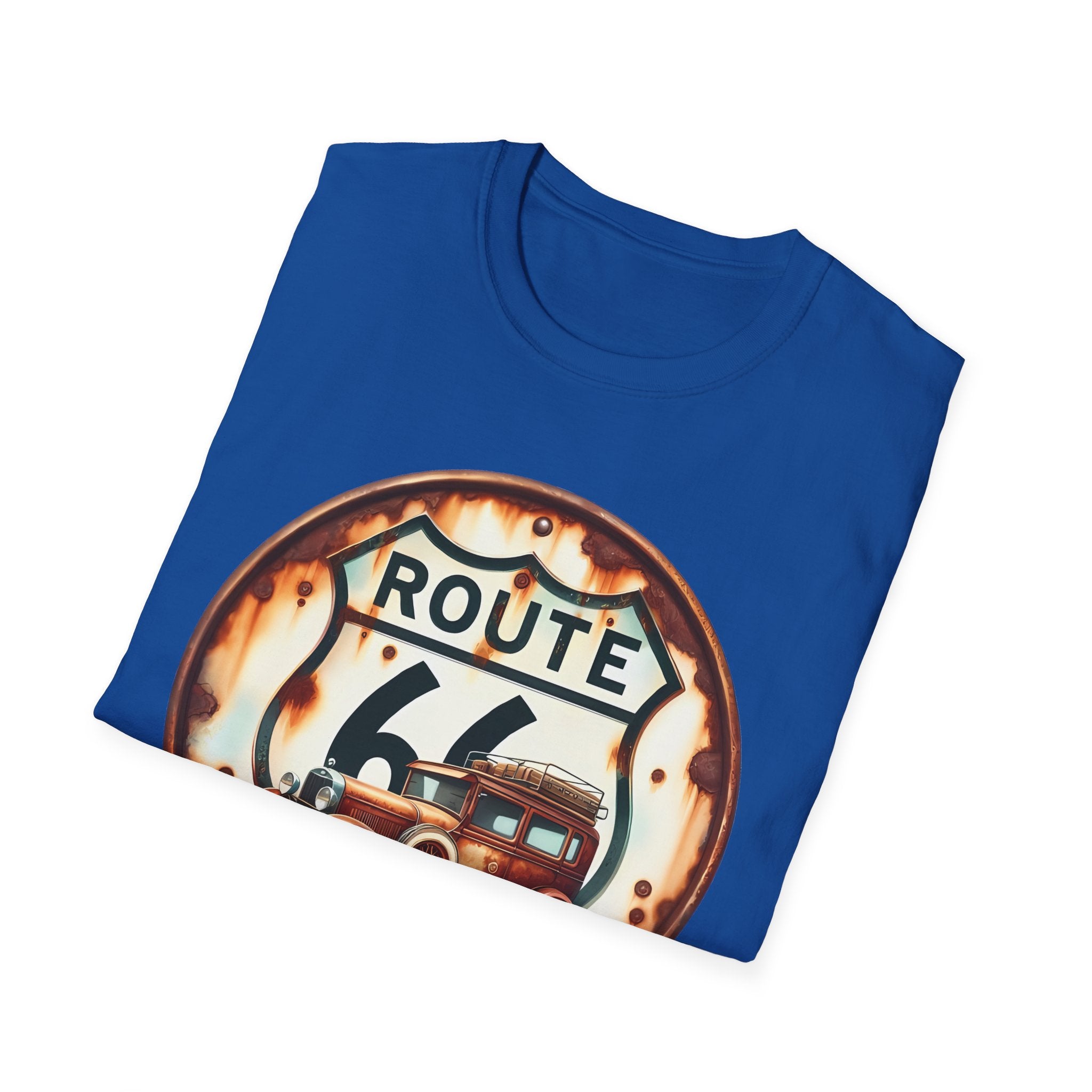 Route 66 Vintage Woodie Car T-Shirt | Road Trip Retro Sign, 'The Road Is Calling'