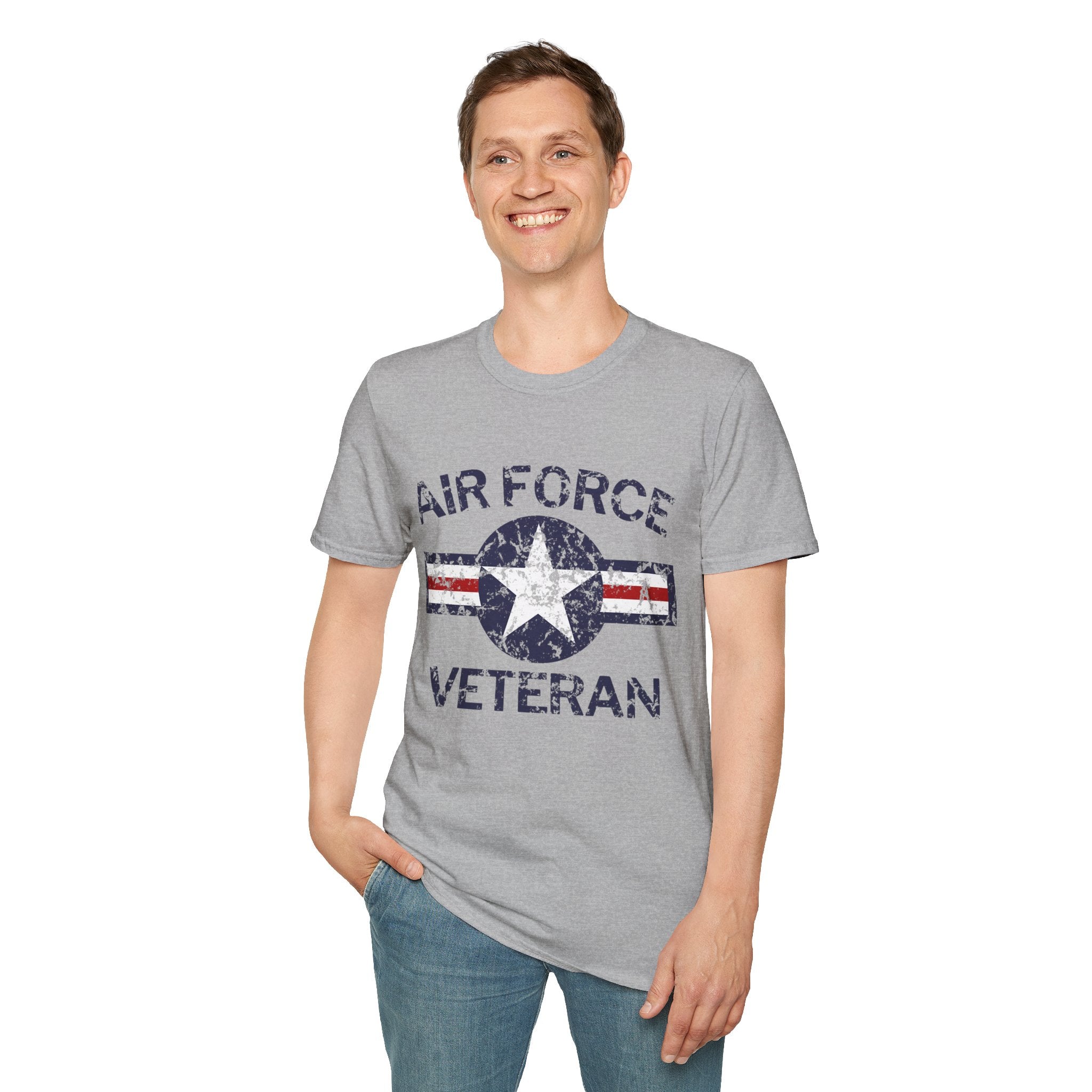 Air Force Veteran Distressed Logo T-Shirt | Military Star Stripe Tee