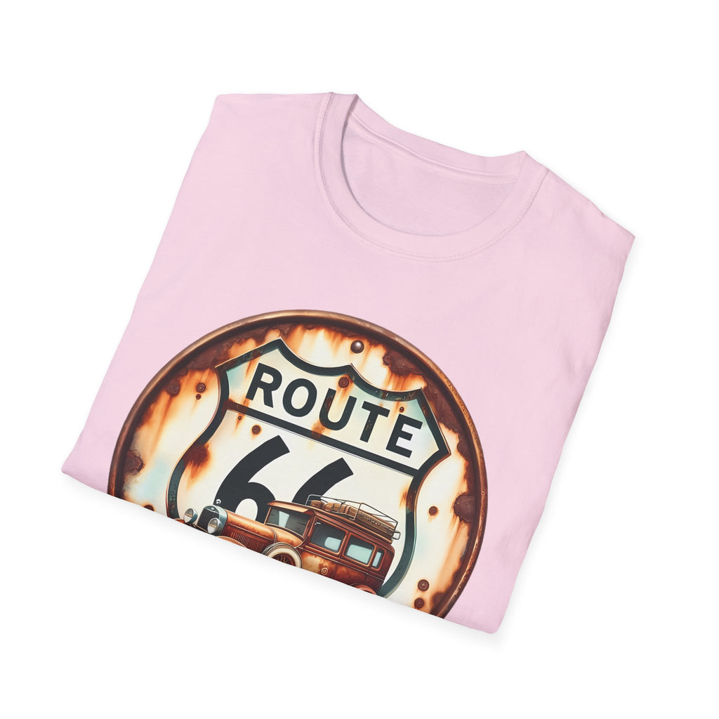 Route 66 Vintage Woodie Car T-Shirt | Road Trip Retro Sign, 'The Road Is Calling'