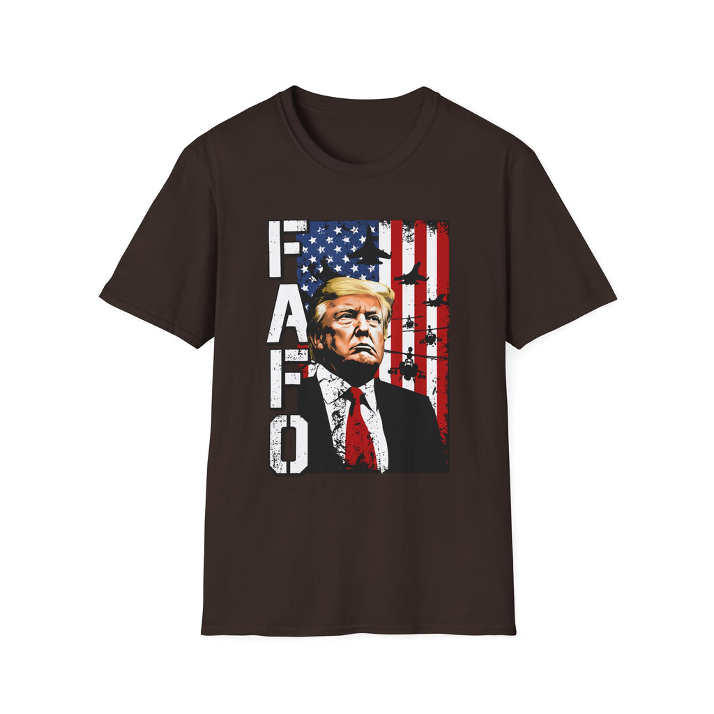 FAFO Patriotic Political Portrait T-Shirt | Flag Background, Bold Lettering