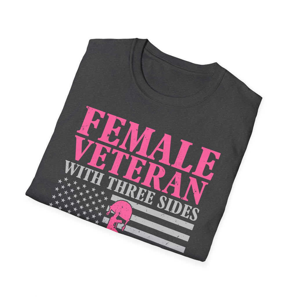 Female Veteran with Three Sides T-Shirt | American Flag, Pink Helmet, Military Pride