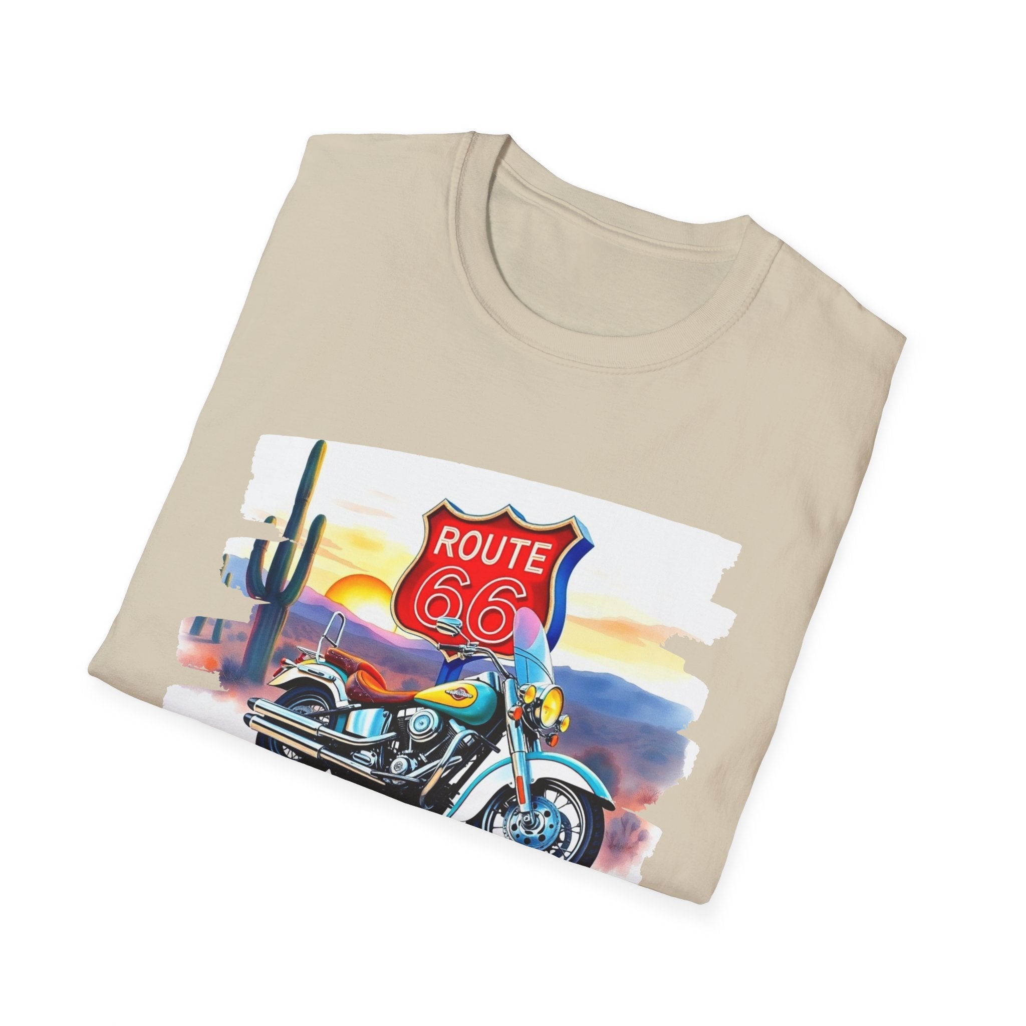 Route 66 Motorcycle T-Shirt | Desert Sunset Biker Graphic