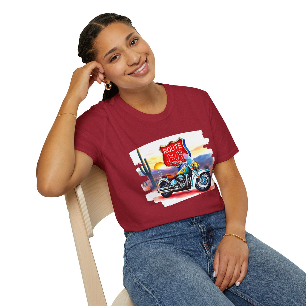 Route 66 Motorcycle T-Shirt | Desert Sunset Biker Graphic