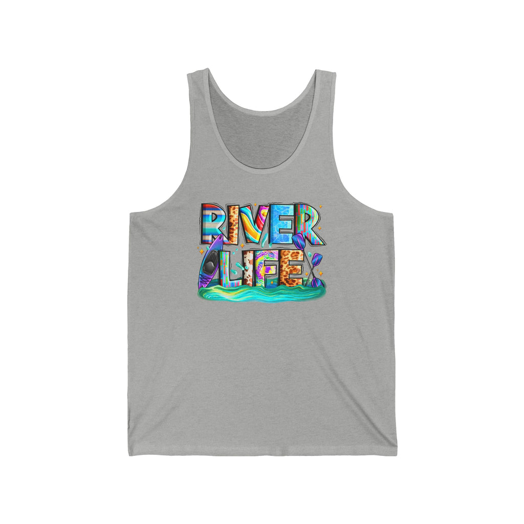 River Life tank | colorful water typography, kayak, nature summer design