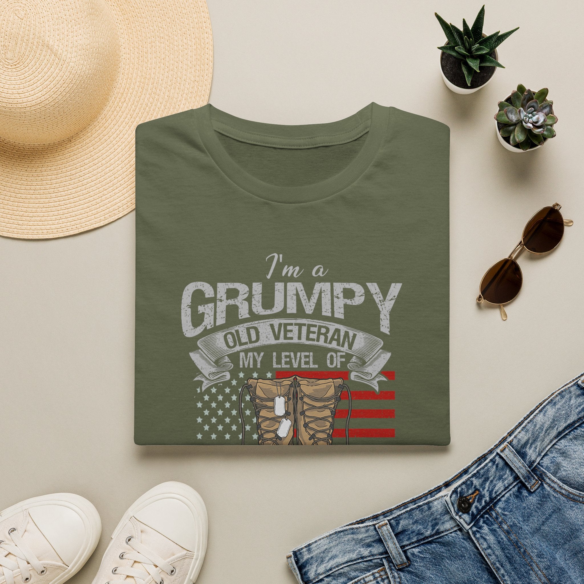 Grumpy Old Veteran Boots, T-Shirt | American Flag, Sarcasm Depends on Stupidity