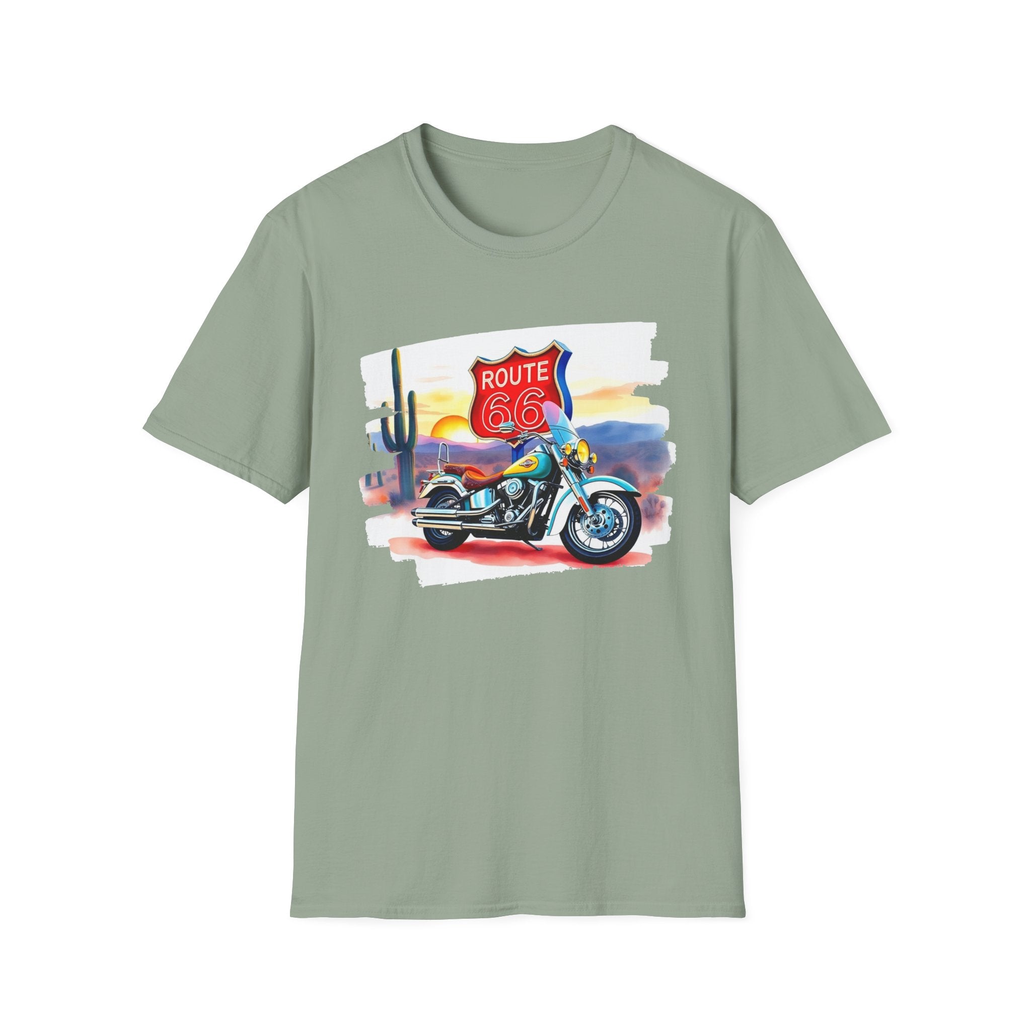 Route 66 Motorcycle T-Shirt | Desert Sunset Biker Graphic