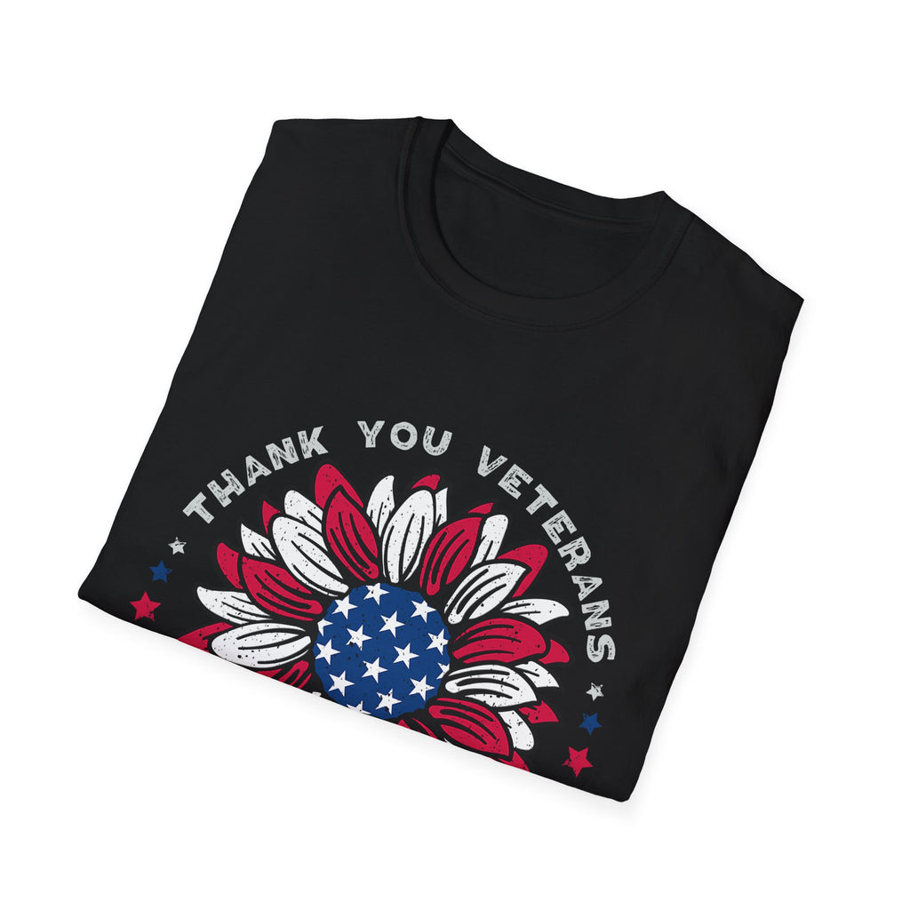 American Flag Sunflower Thank You Veterans T-Shirt | Patriotic Memorial Day Tee
