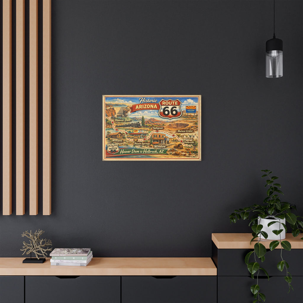 Historic Route 66 Arizona Map Canvas 30x20