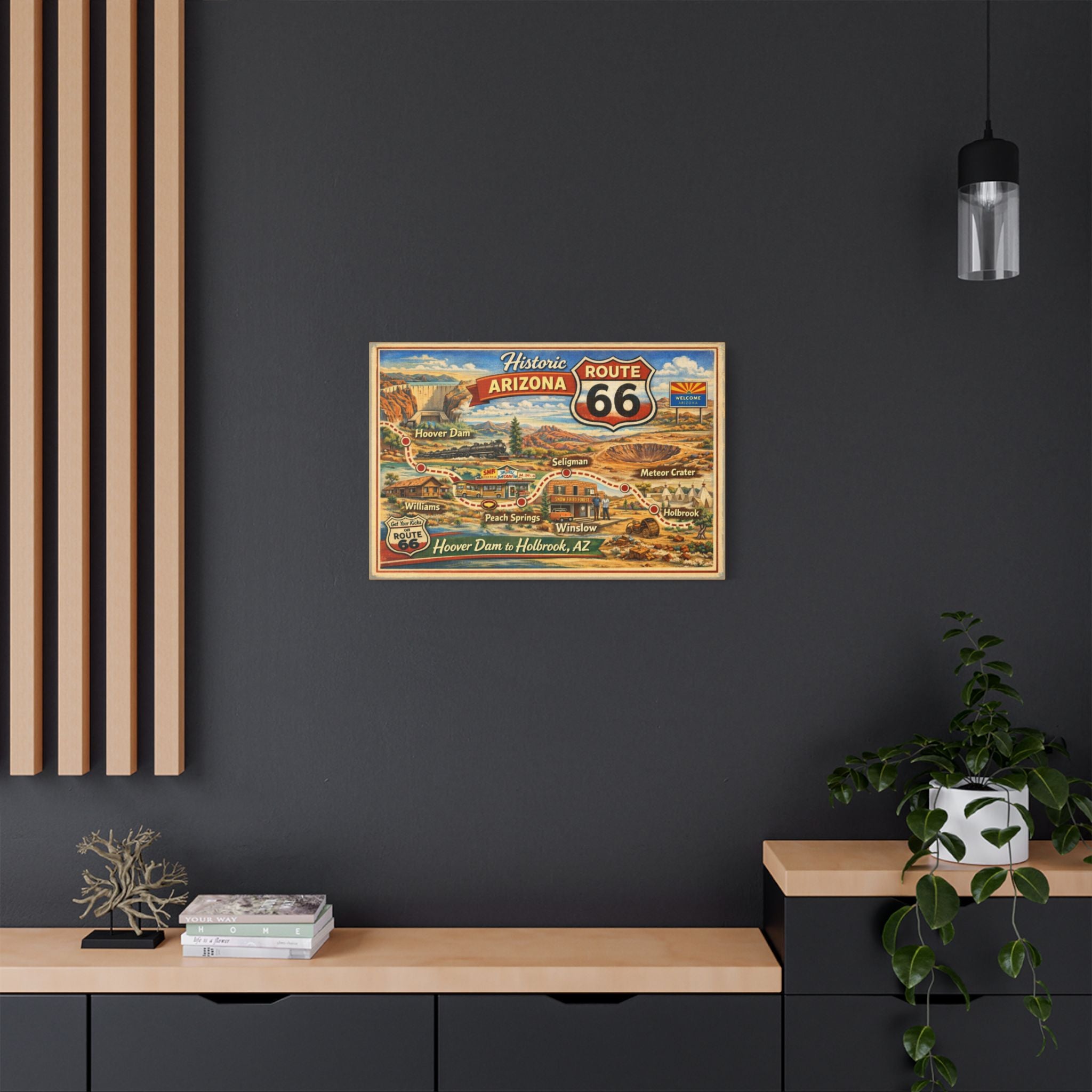Historic Route 66 Arizona Map Canvas 30x20