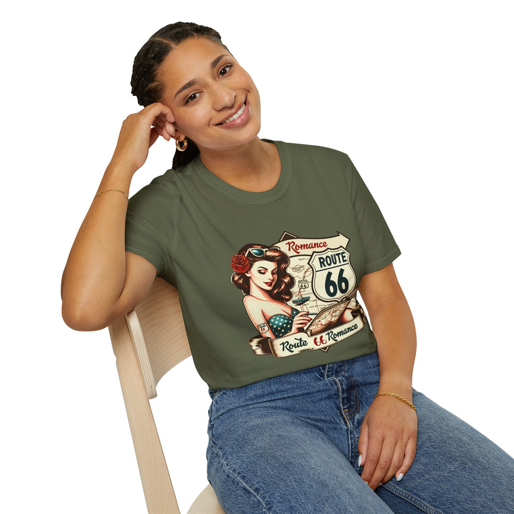 Pinup Girl Route 66 T-Shirt | Vintage Roadtrip Retro Sign
