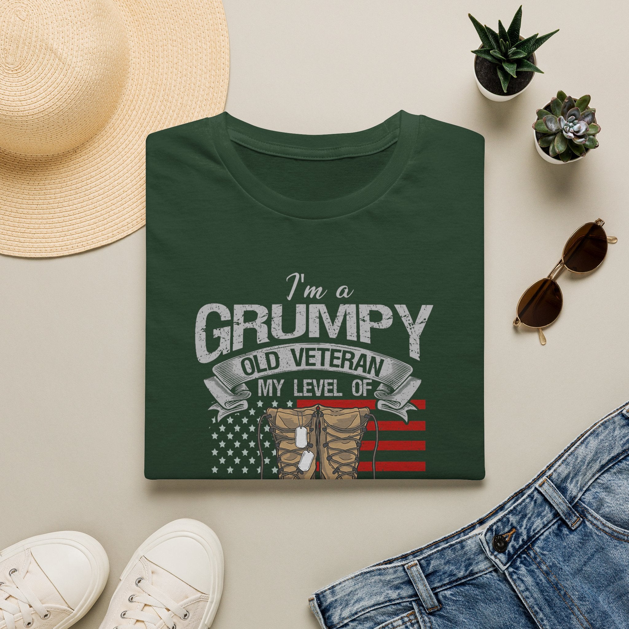 Grumpy Old Veteran Boots, T-Shirt | American Flag, Sarcasm Depends on Stupidity