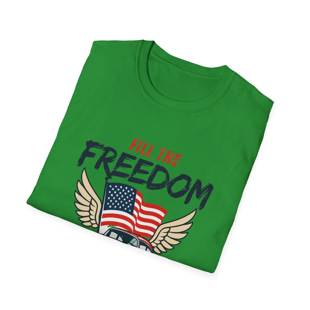 Fill the Freedom Vintage Car T-Shirt | American Flag Wings Chicago to Santa Monica