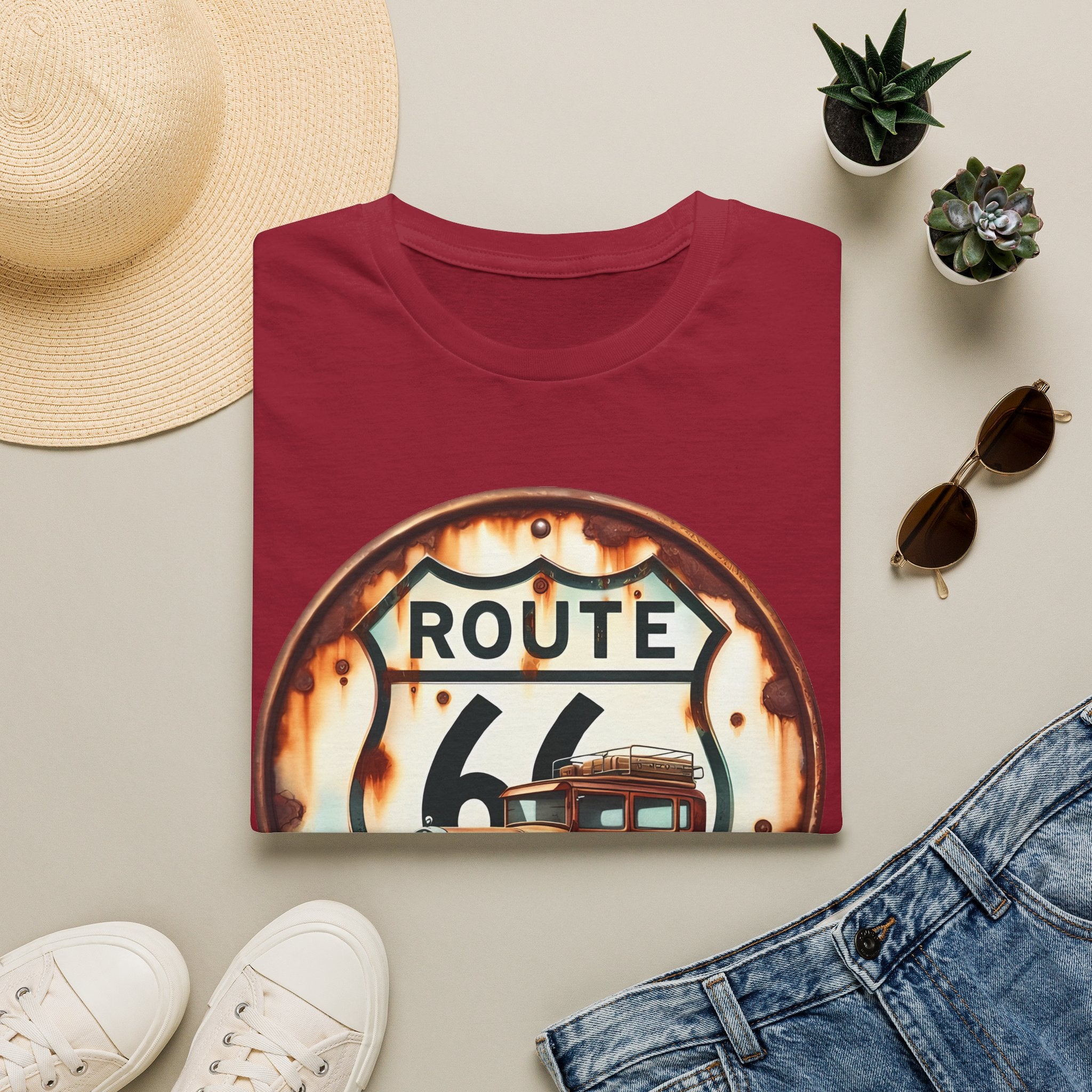 Route 66 Vintage Woody Wagon T-Shirt | The Road Is Calling, Retro Roadtrip Tee