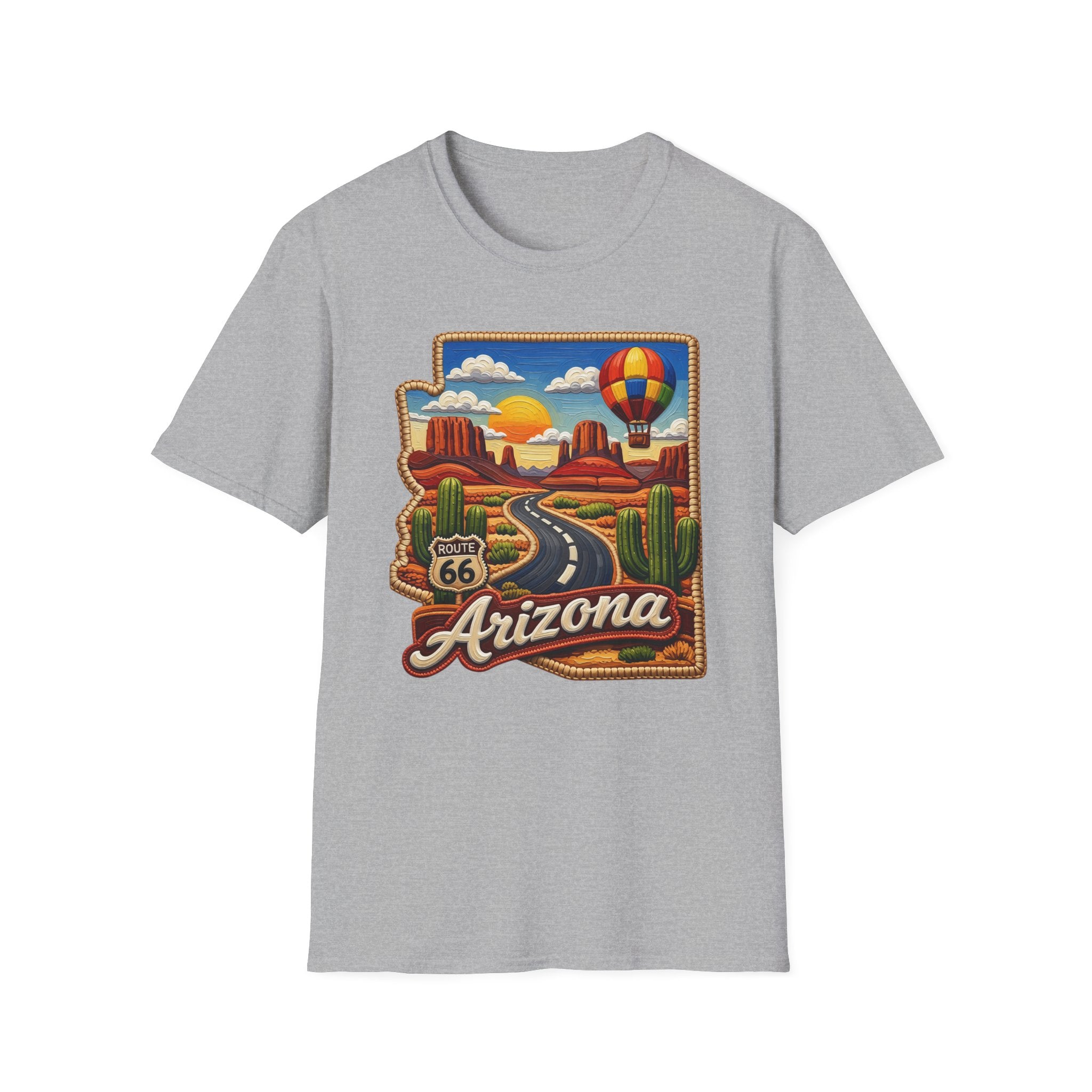 Arizona Route 66 Desert Road T-Shirt | Hot Air Balloon Southwestern Scene