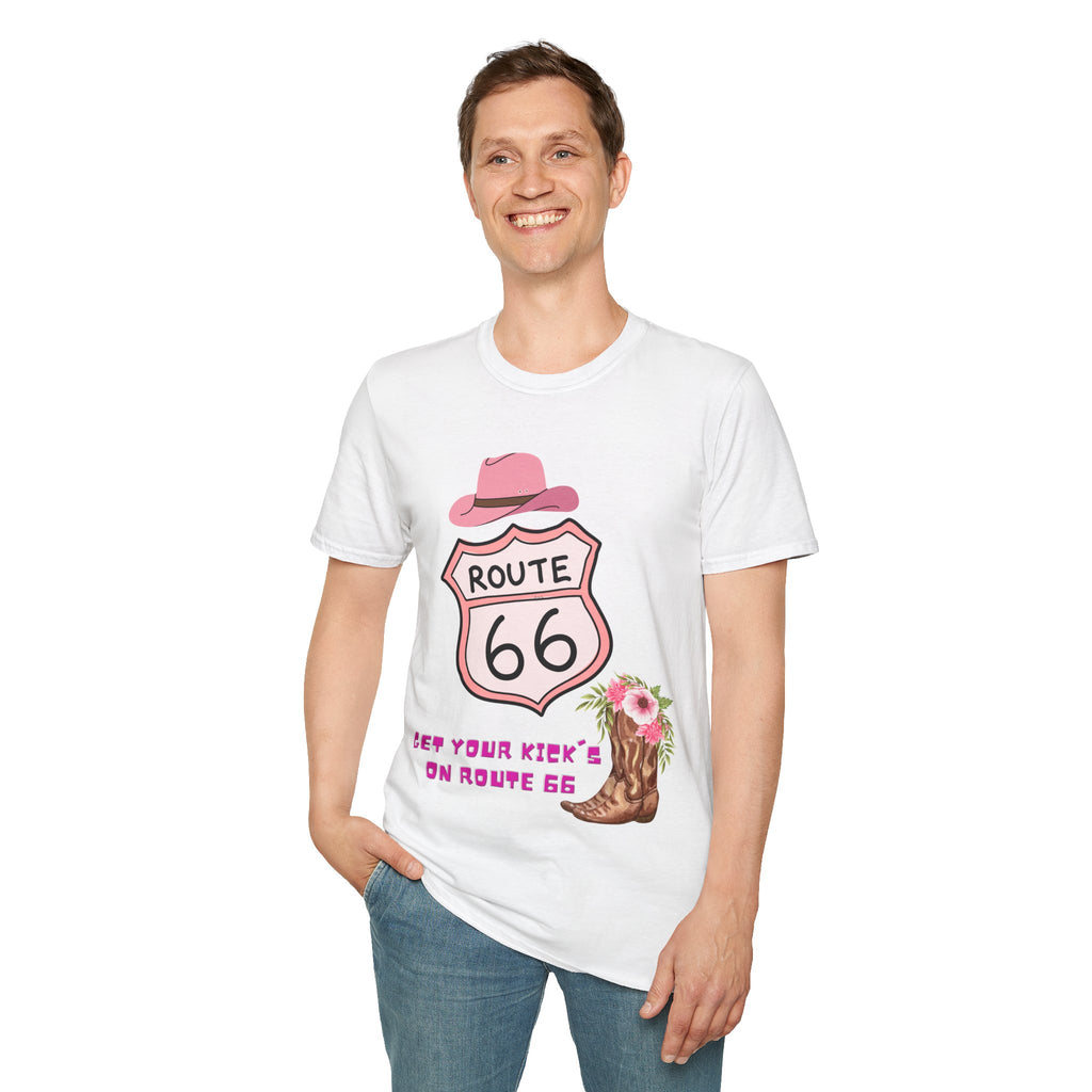 Route 66 Softstyle T-Shirt, Get Your Kick's On, Men Women, Unisex Tee Gift, Travel Highway Shirt