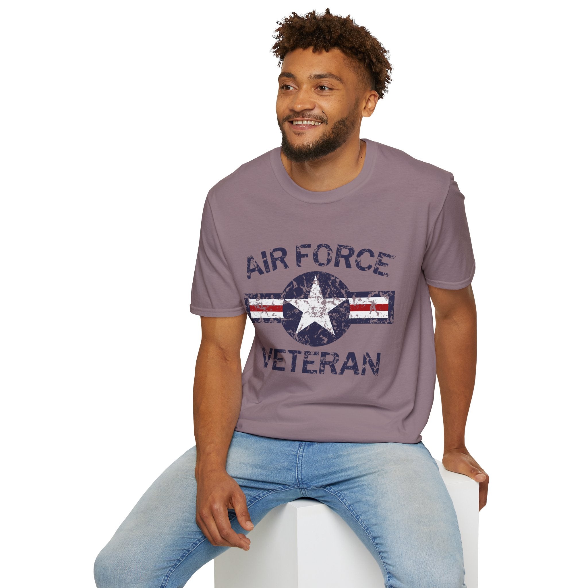 Air Force Veteran Distressed Logo T-Shirt | Military Star Stripe Tee