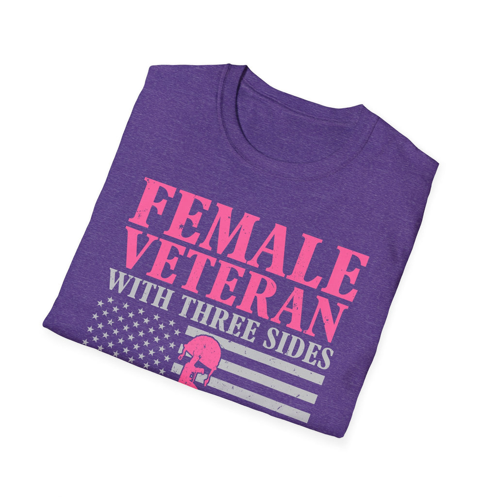Female Veteran with Three Sides T-Shirt | American Flag, Pink Helmet, Military Pride
