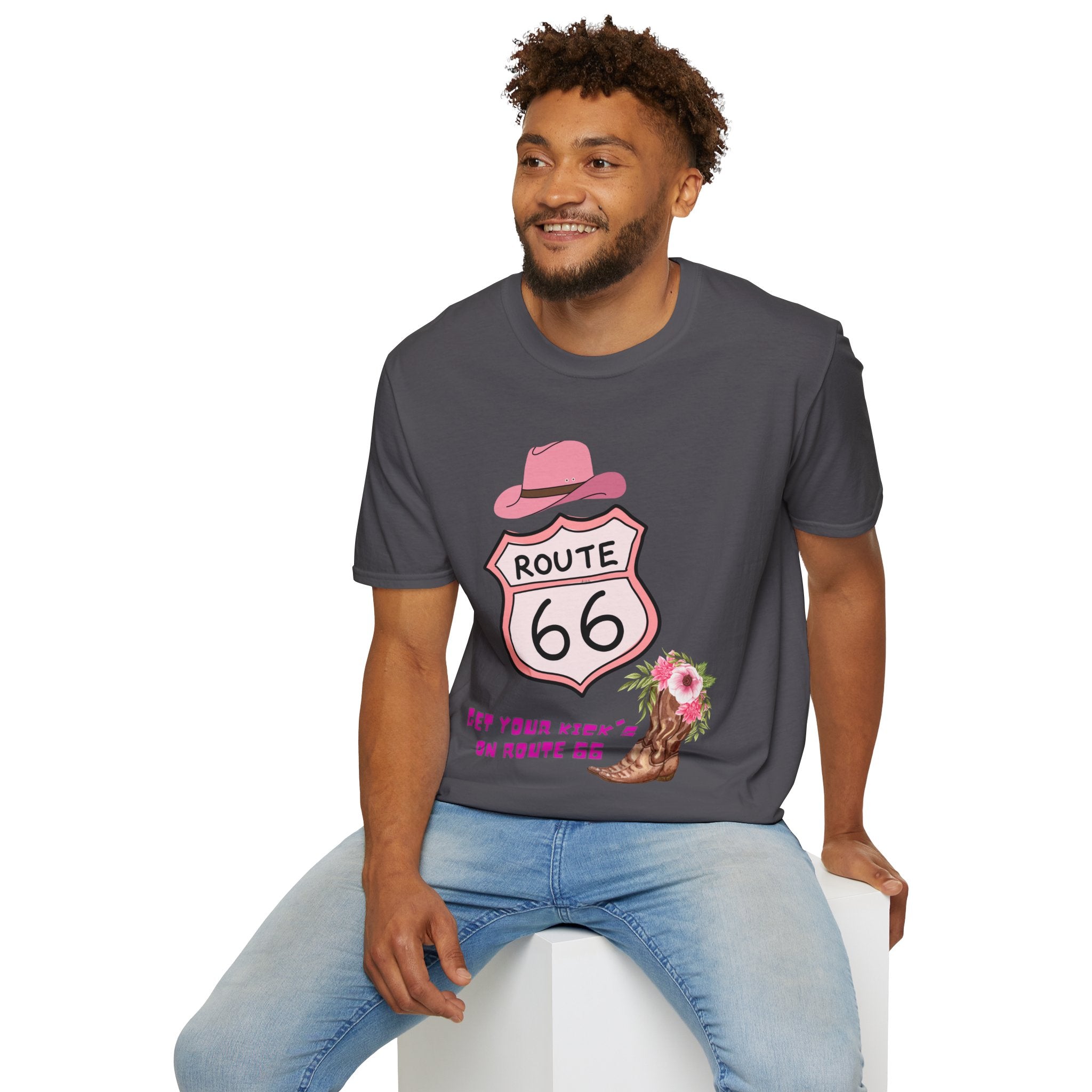 Route 66 Softstyle T-Shirt, Get Your Kick's On, Men Women, Unisex Tee Gift, Travel Highway Shirt
