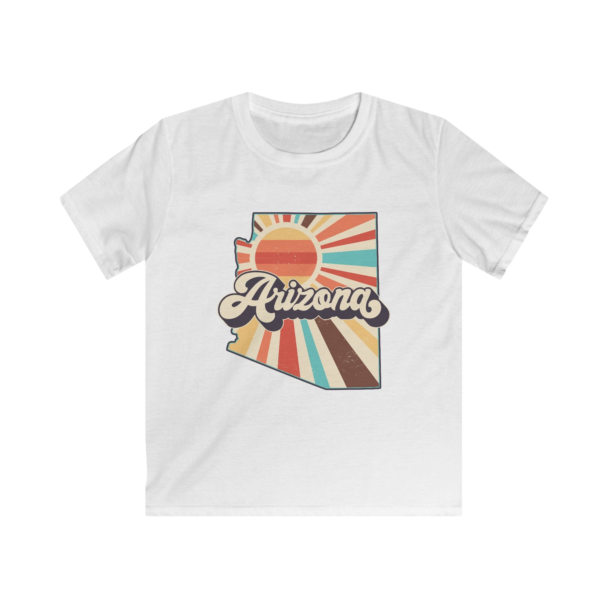 Retro Arizona State Outline kids tee | Sunset rays, vintage typography