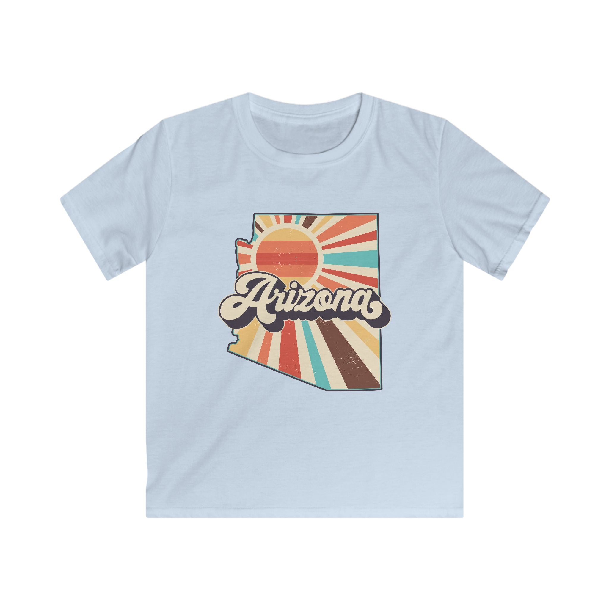 Retro Arizona State Outline kids tee | Sunset rays, vintage typography