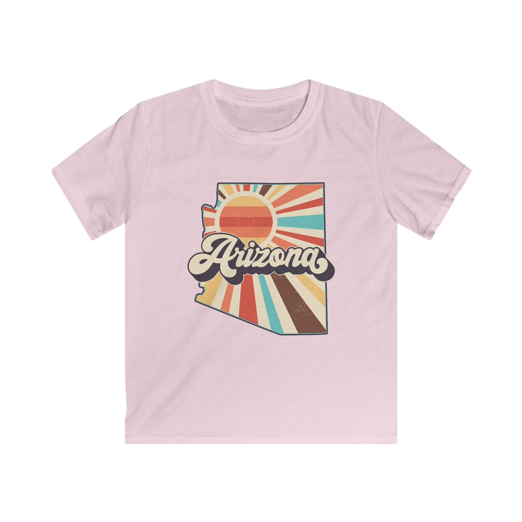 Retro Arizona State Outline kids tee | Sunset rays, vintage typography