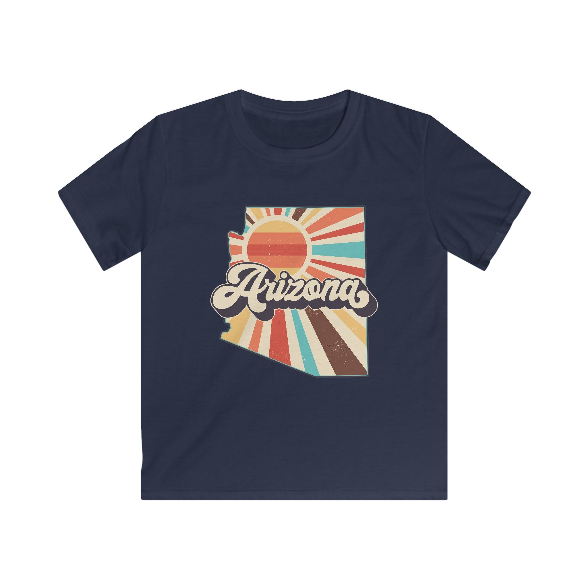 Retro Arizona State Outline kids tee | Sunset rays, vintage typography