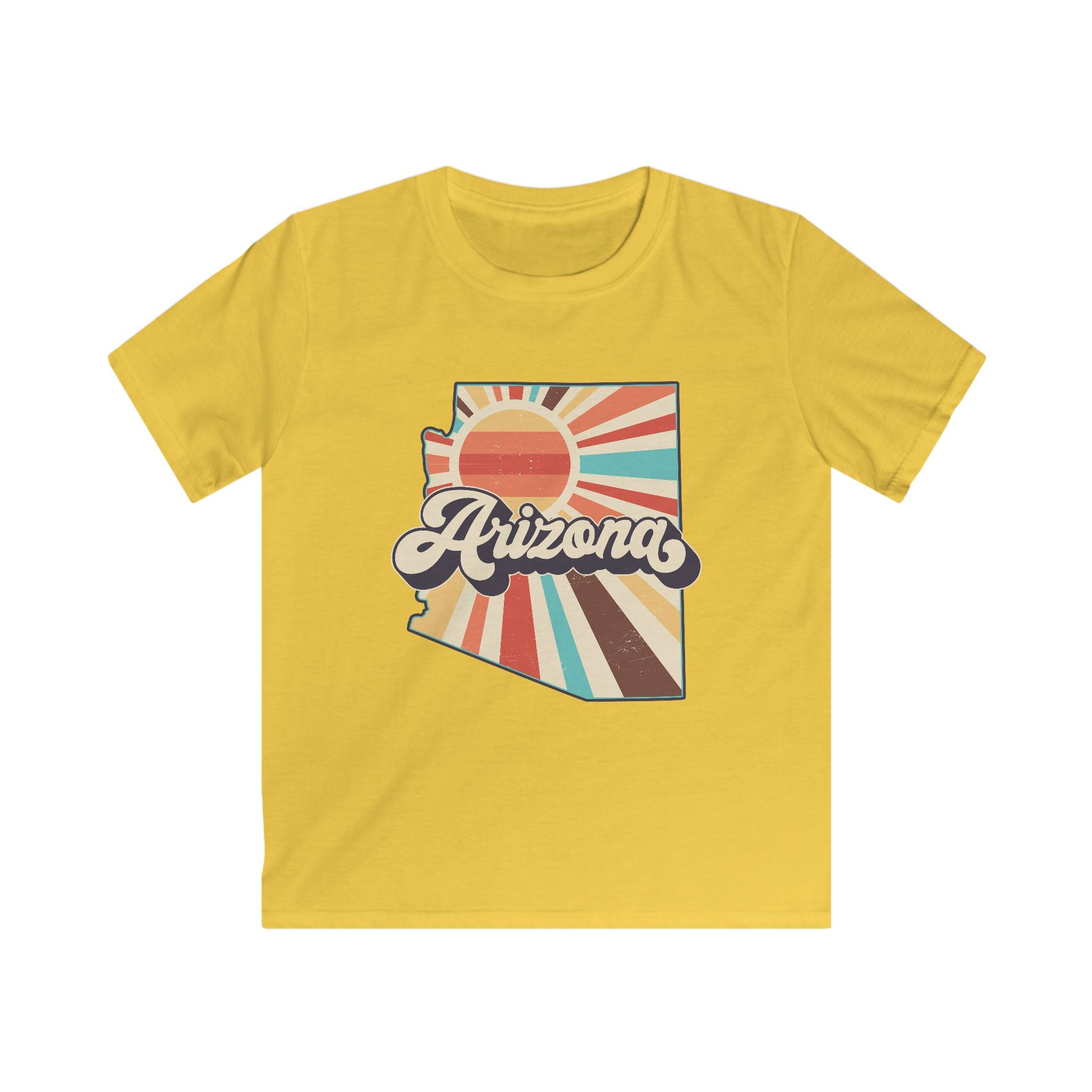 Retro Arizona State Outline kids tee | Sunset rays, vintage typography