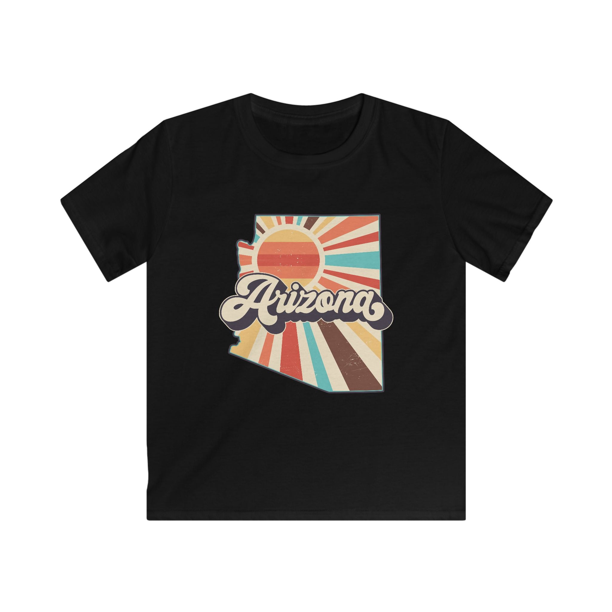 Retro Arizona State Outline kids tee | Sunset rays, vintage typography