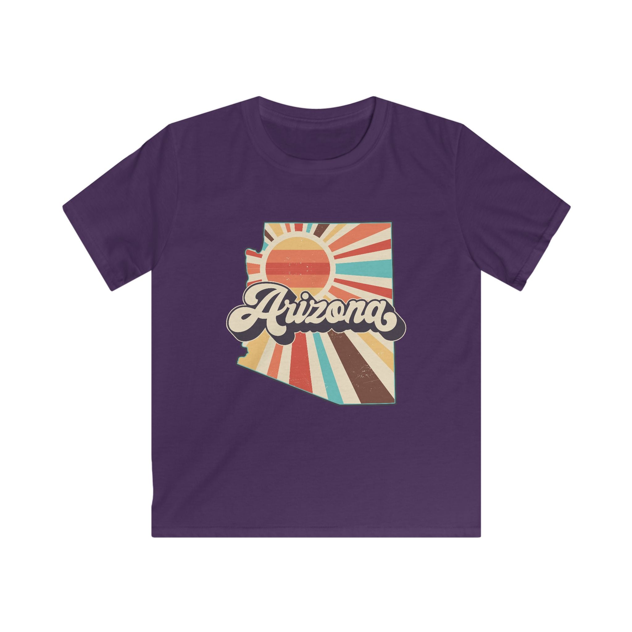 Retro Arizona State Outline kids tee | Sunset rays, vintage typography