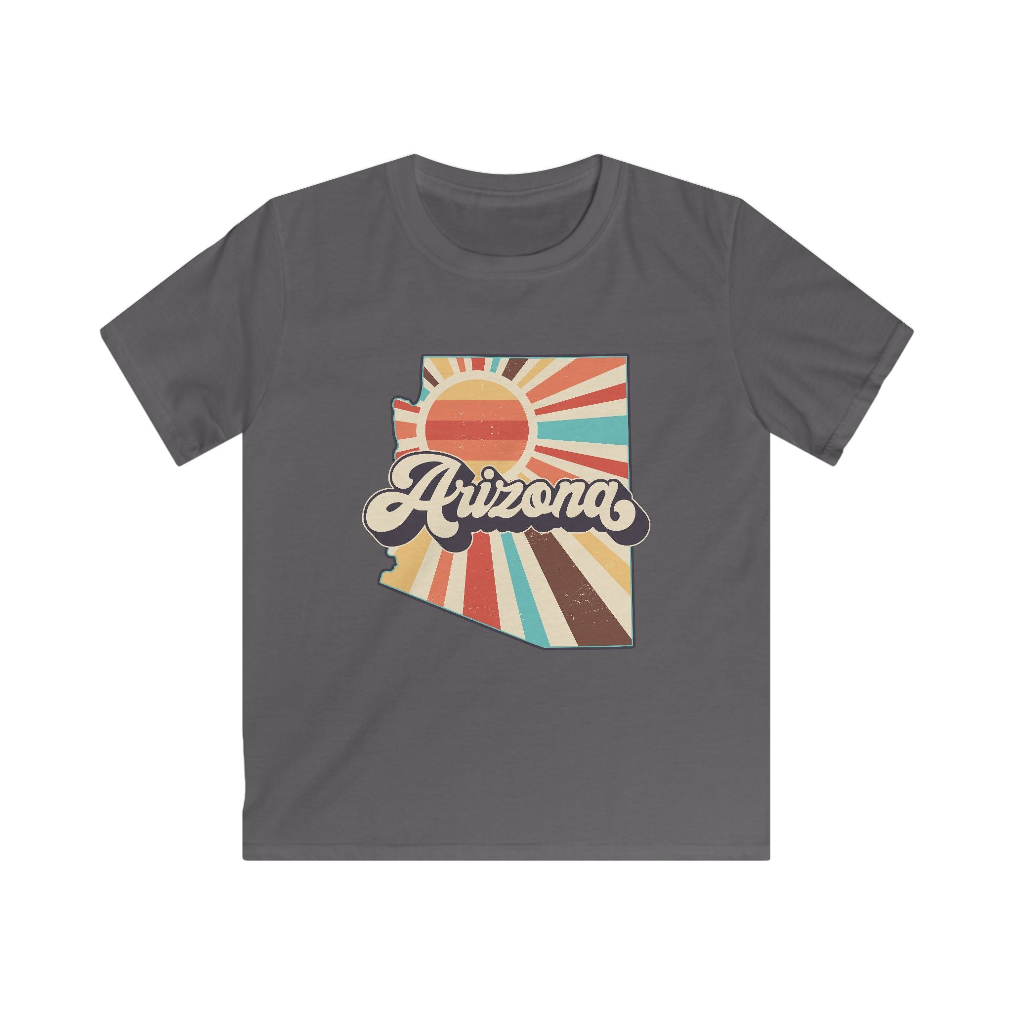 Retro Arizona State Outline kids tee | Sunset rays, vintage typography