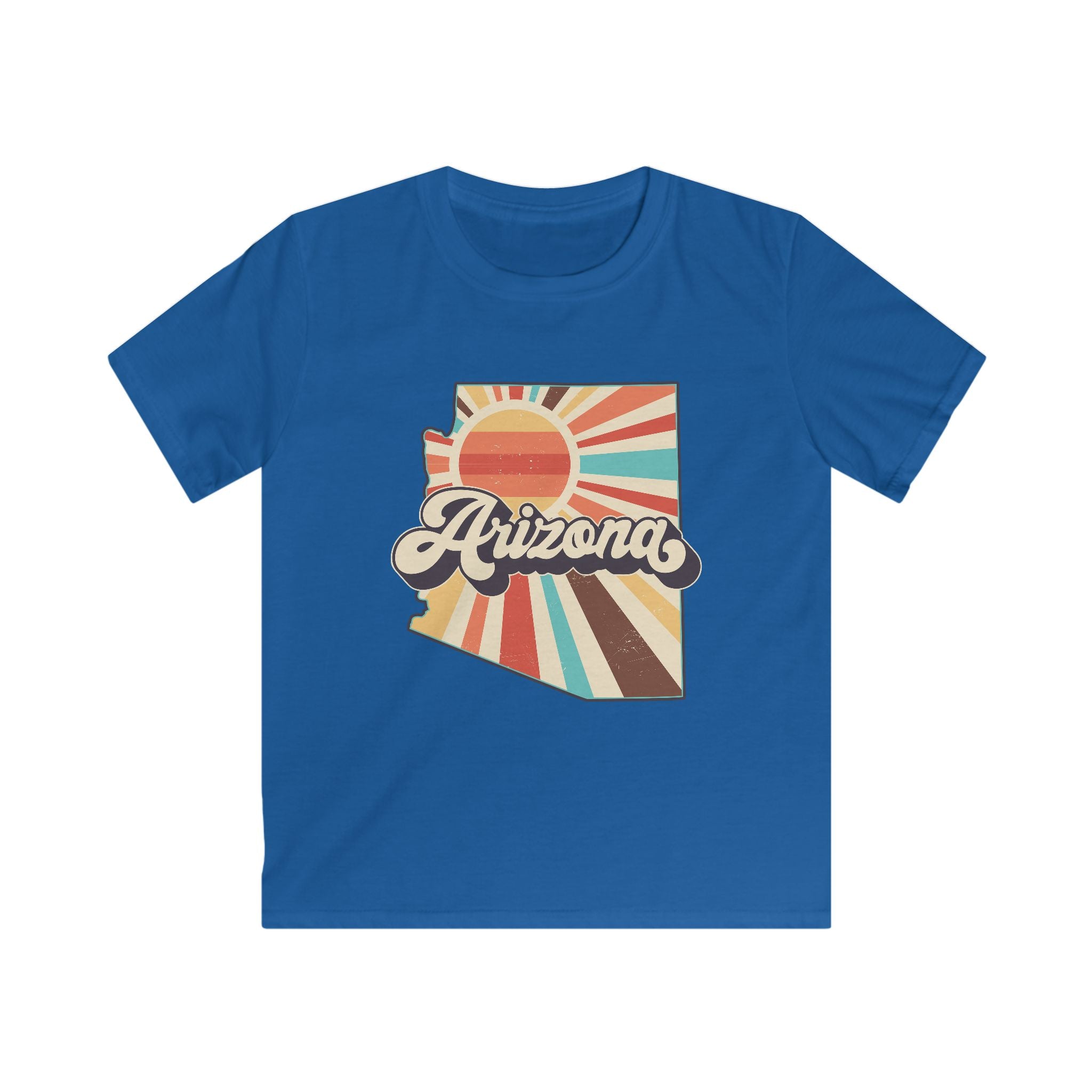 Retro Arizona State Outline kids tee | Sunset rays, vintage typography