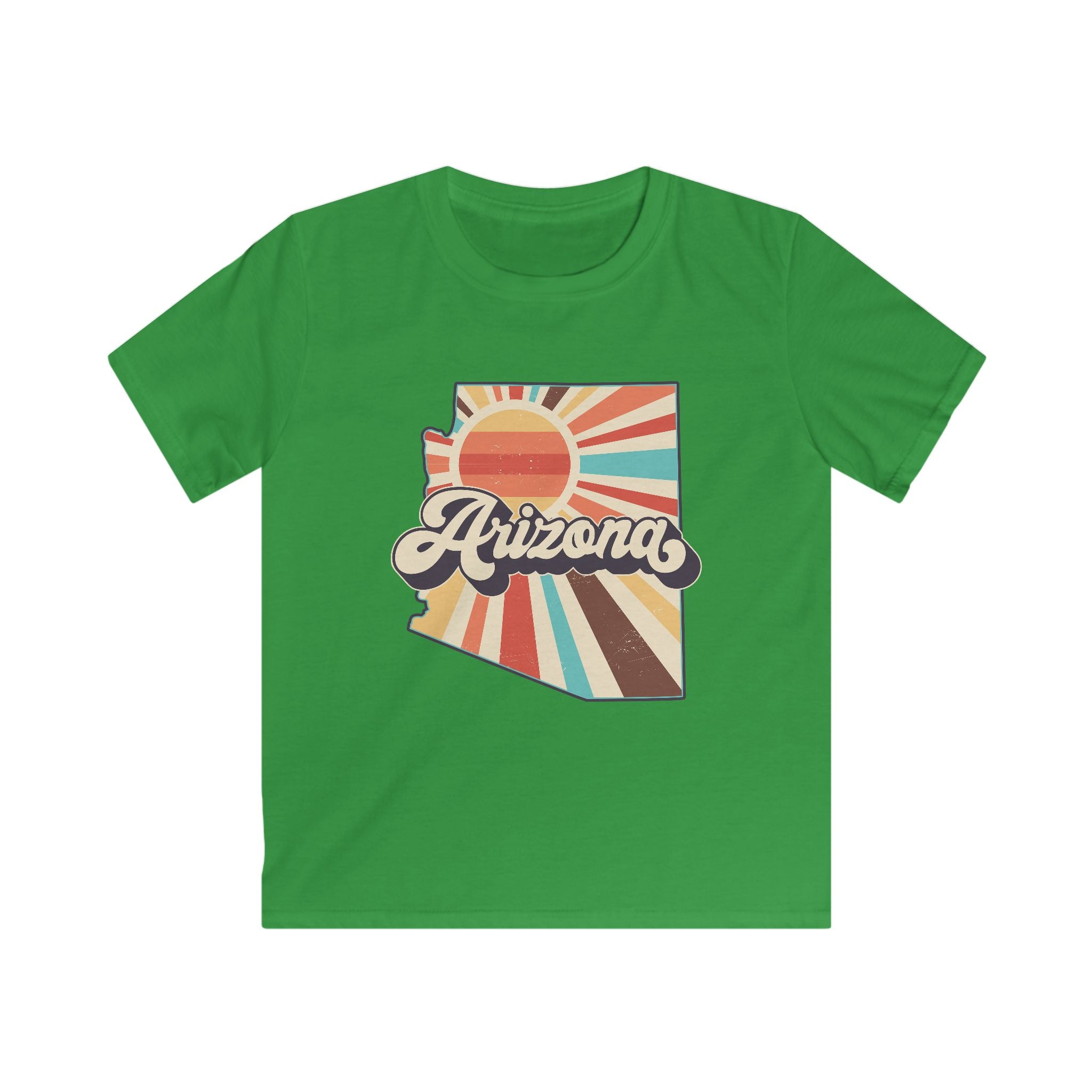 Retro Arizona State Outline kids tee | Sunset rays, vintage typography
