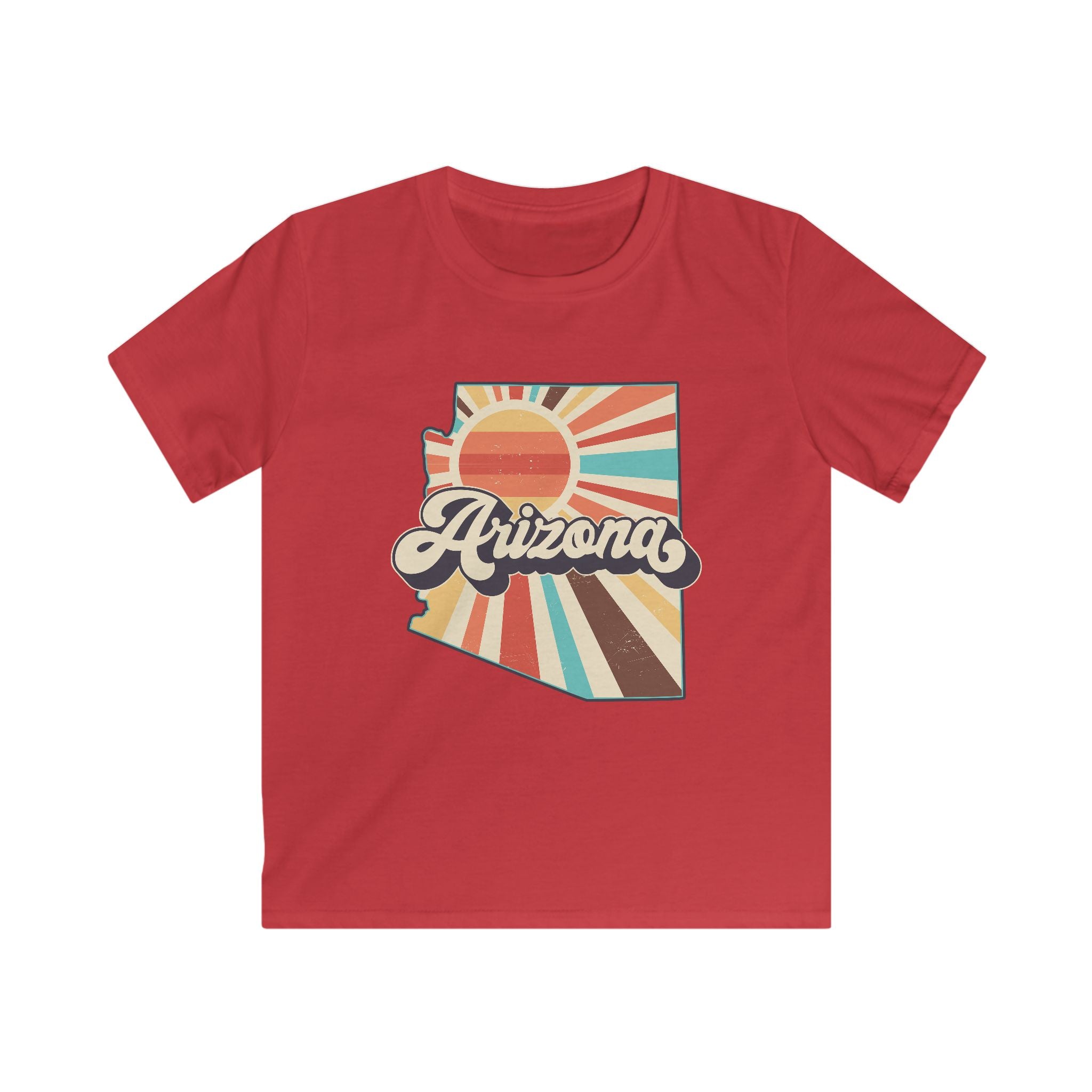 Retro Arizona State Outline kids tee | Sunset rays, vintage typography