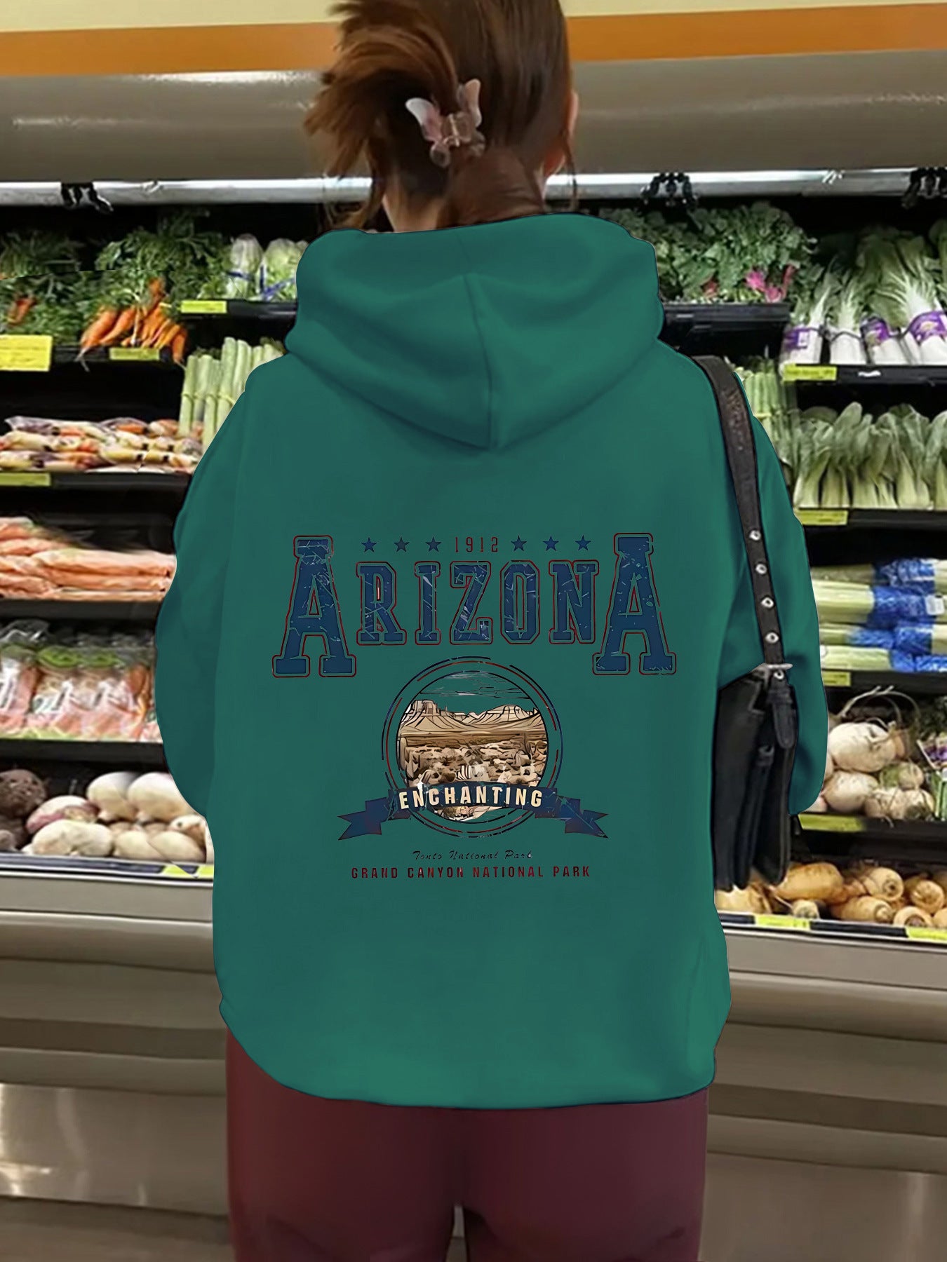 Long sleeved hoodie loose top women ARIZONA print