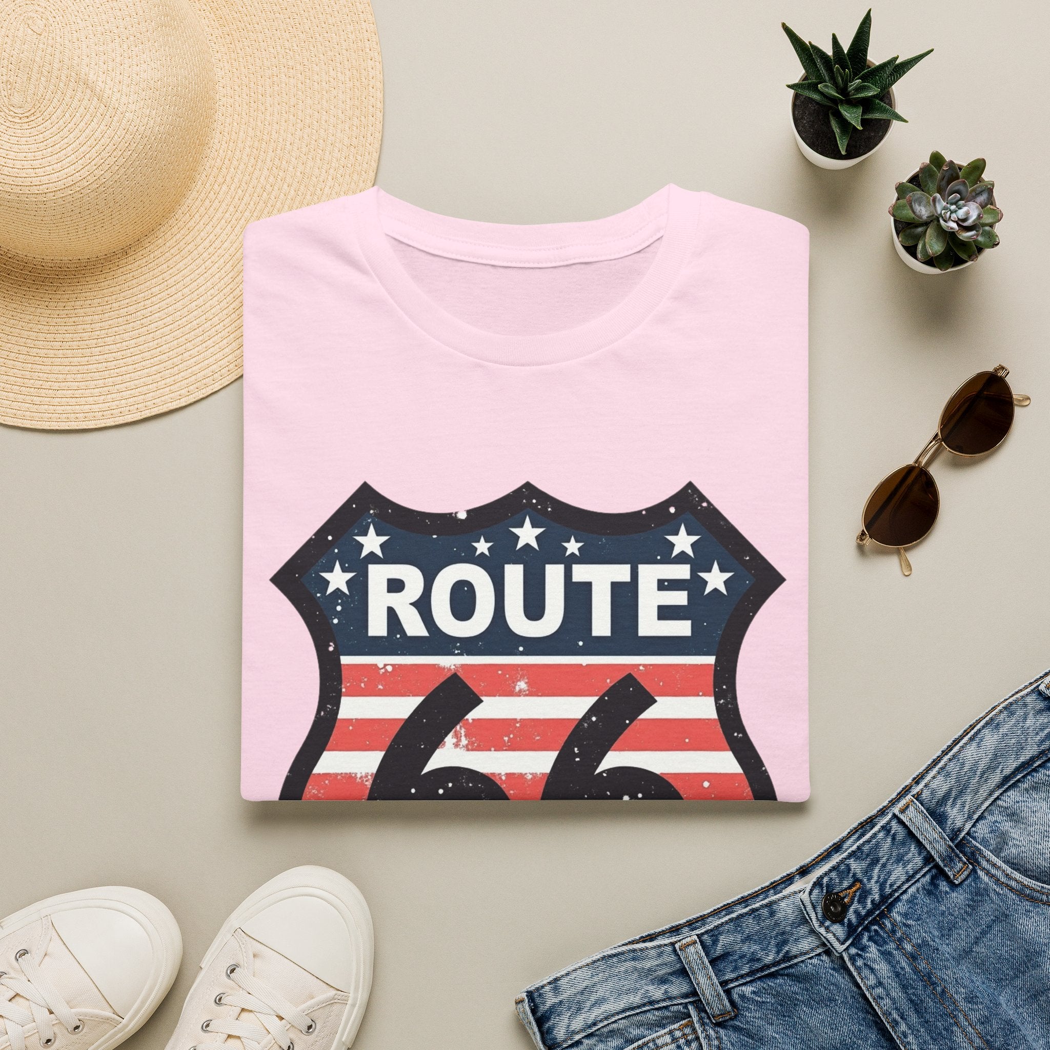 Route 66 Shield T-Shirt | American Flag Vintage Road Sign