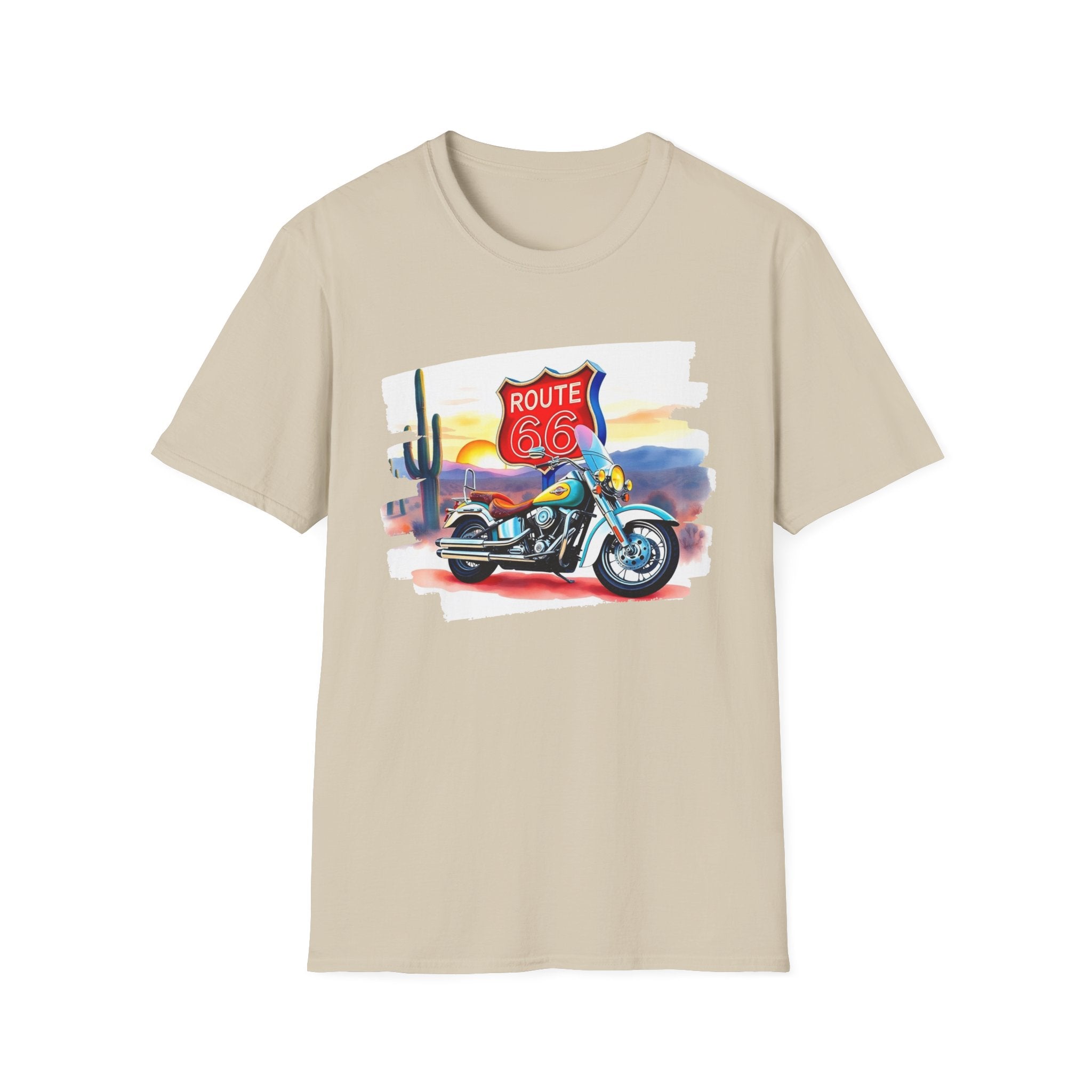 Route 66 Motorcycle T-Shirt | Desert Sunset Biker Graphic