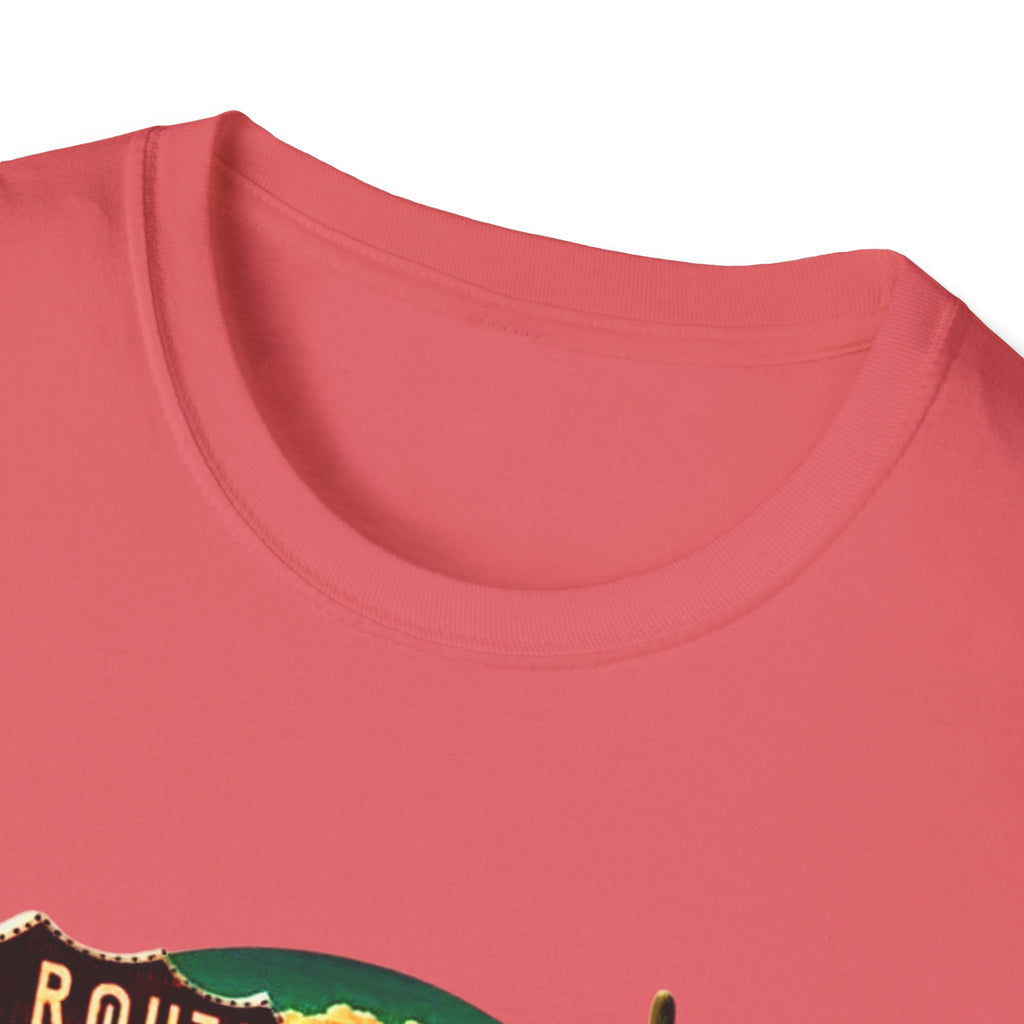 Route 66 Mens and Womans Softstyle T-Shirt, Unisex Retro Vintage Tee, Road Trip Travel Shirt, Hipster Graphic Top, Americana Clothing