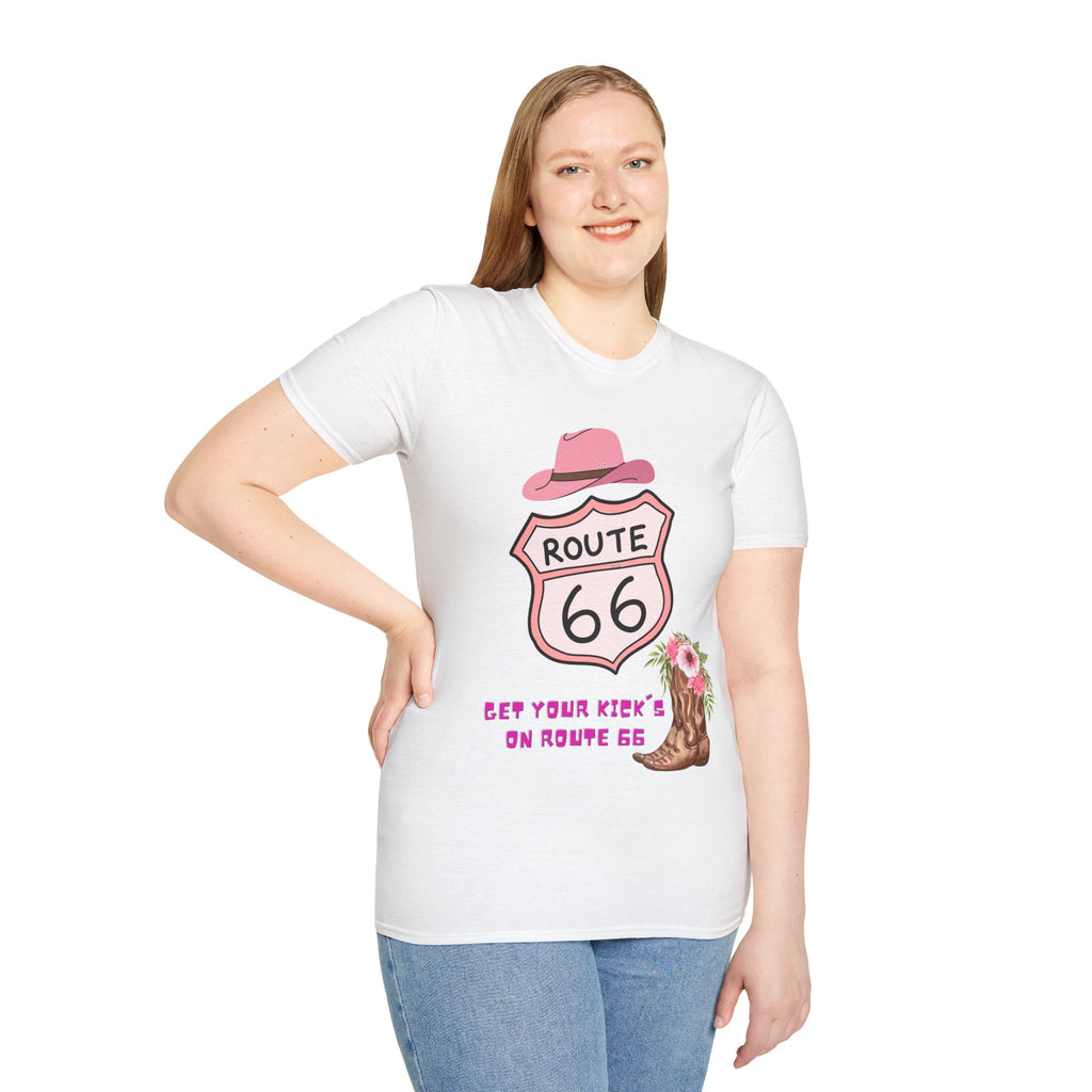 Route 66 Softstyle T-Shirt, Get Your Kick's On, Men Women, Unisex Tee Gift, Travel Highway Shirt