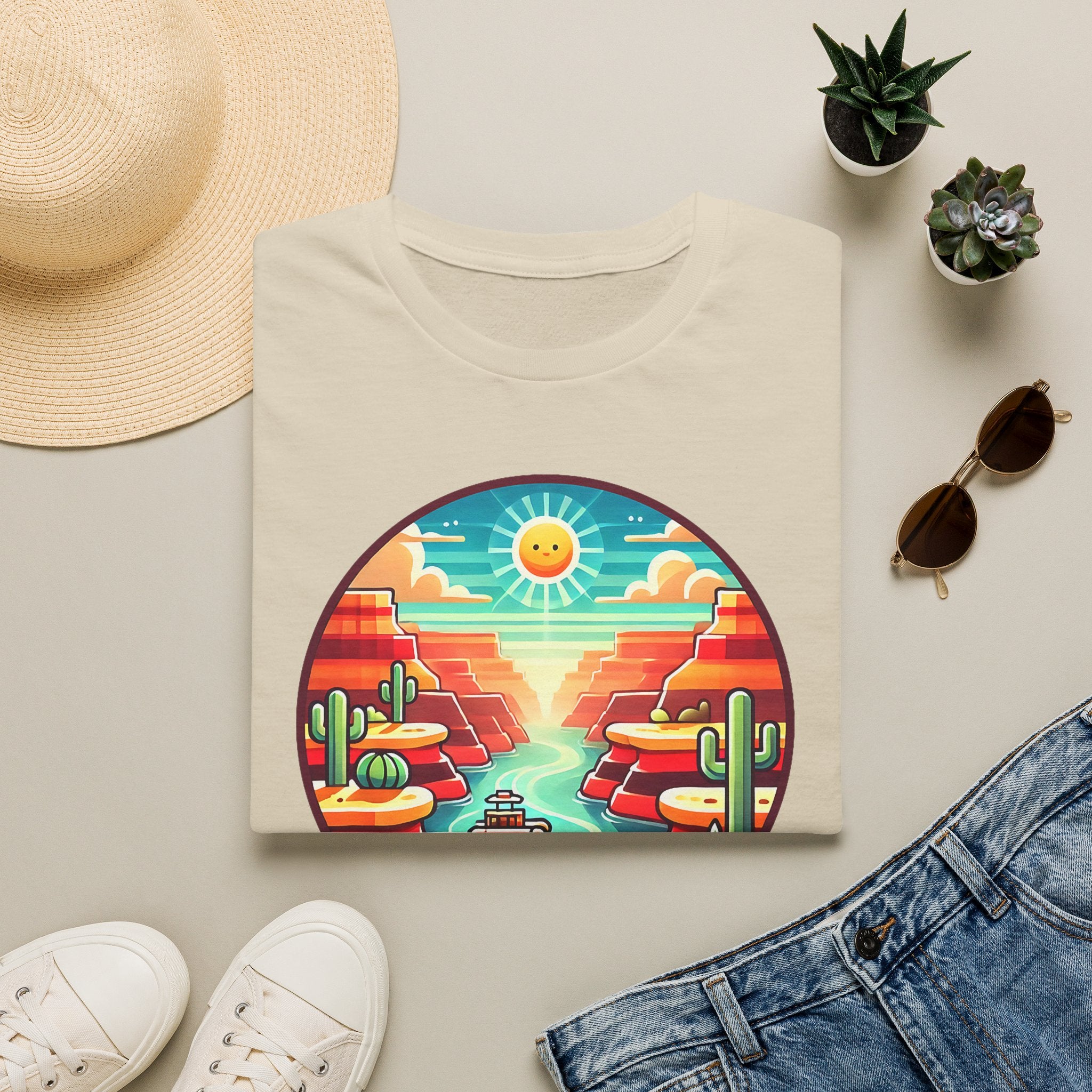 Grand Canyon National Park Retro Sunset T-Shirt | Canyon River Illustration