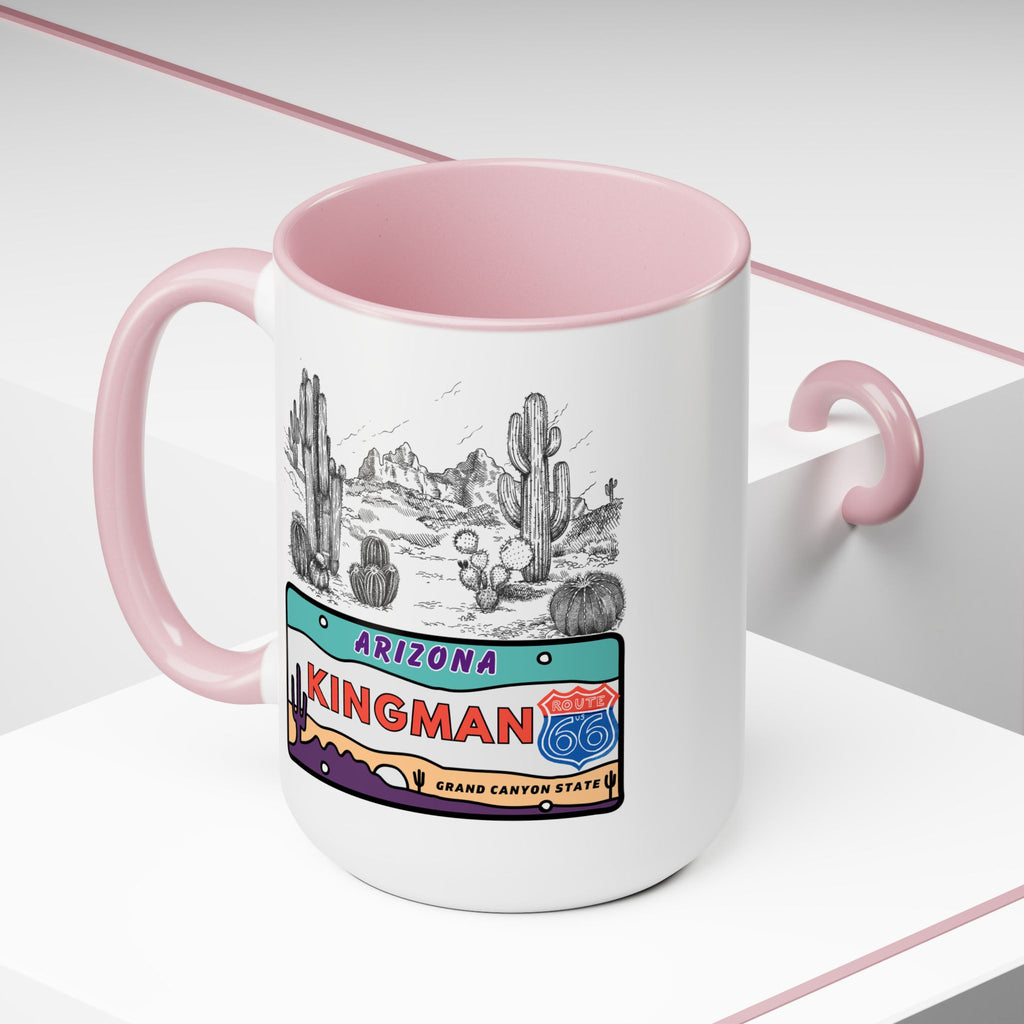 Kingman Arizona Route 66 Two-Tone Coffee Mugs, 15oz