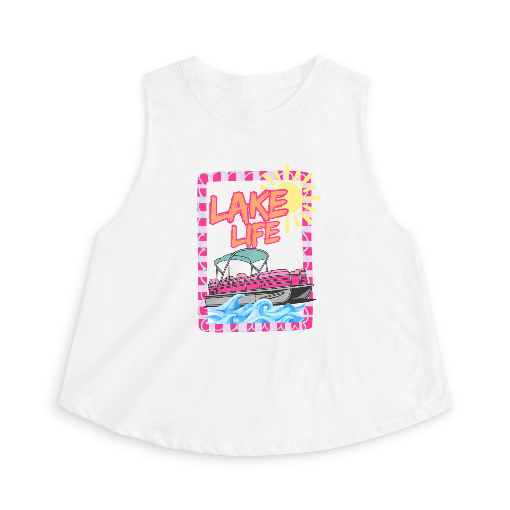 Lake Life boat illustration Crop Top | summer lake vibes, colorful retro frame