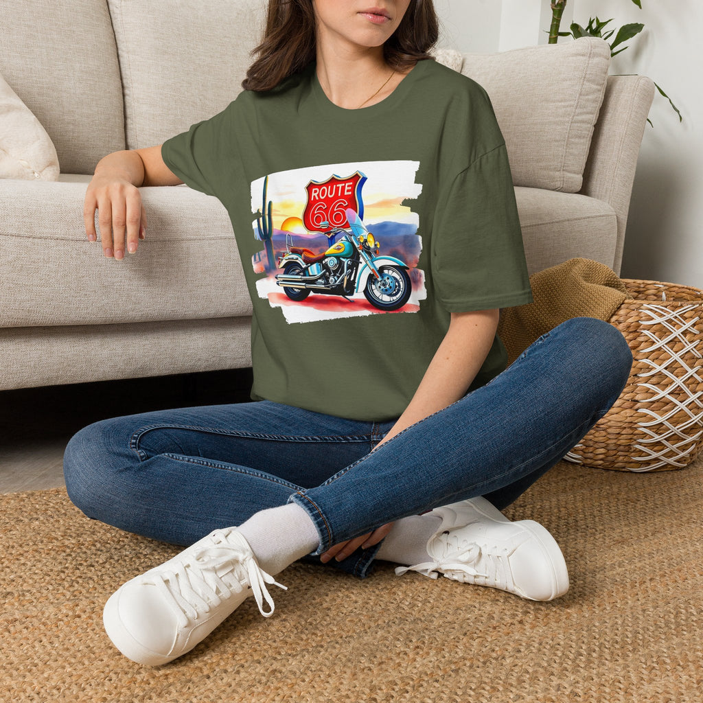 Route 66 Motorcycle T-Shirt | Desert Sunset Biker Graphic