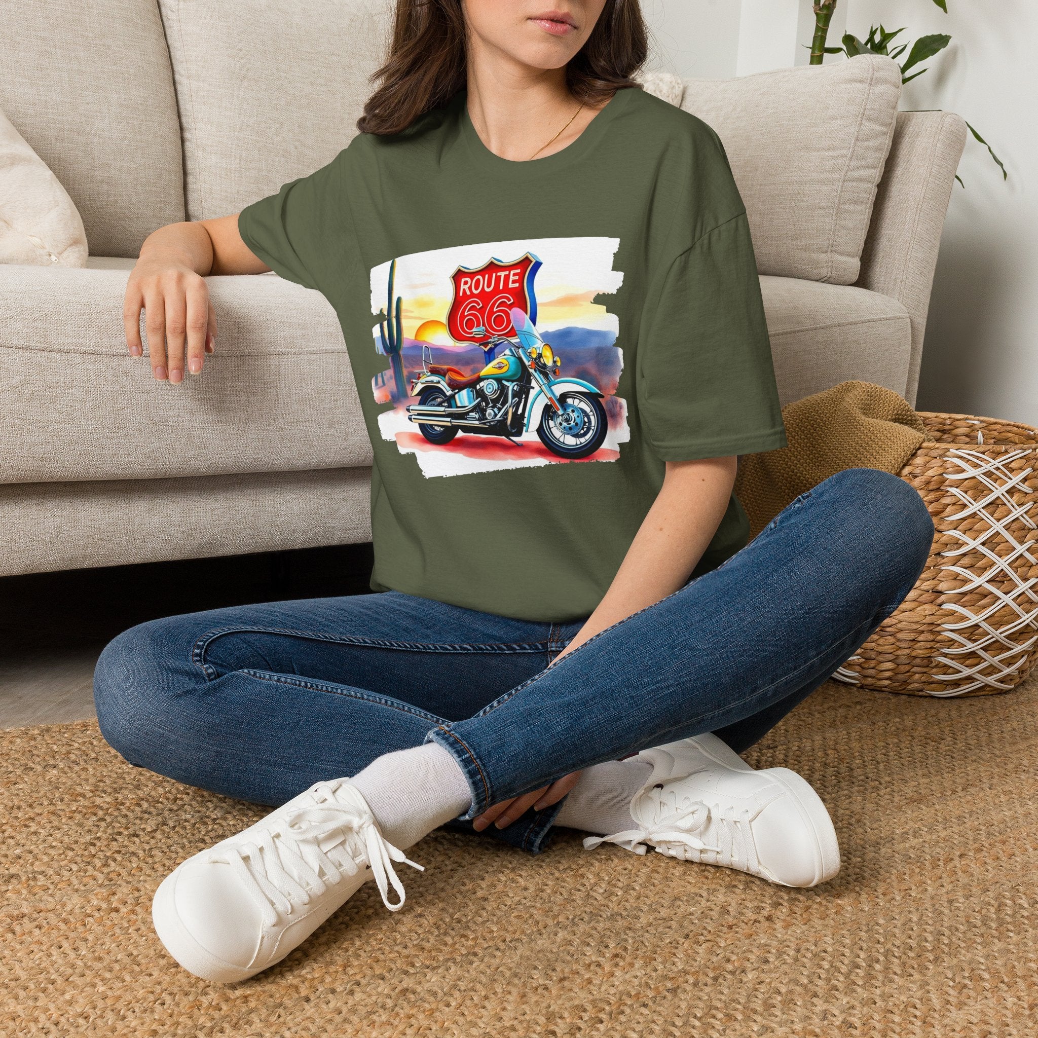 Route 66 Motorcycle T-Shirt | Desert Sunset Biker Graphic