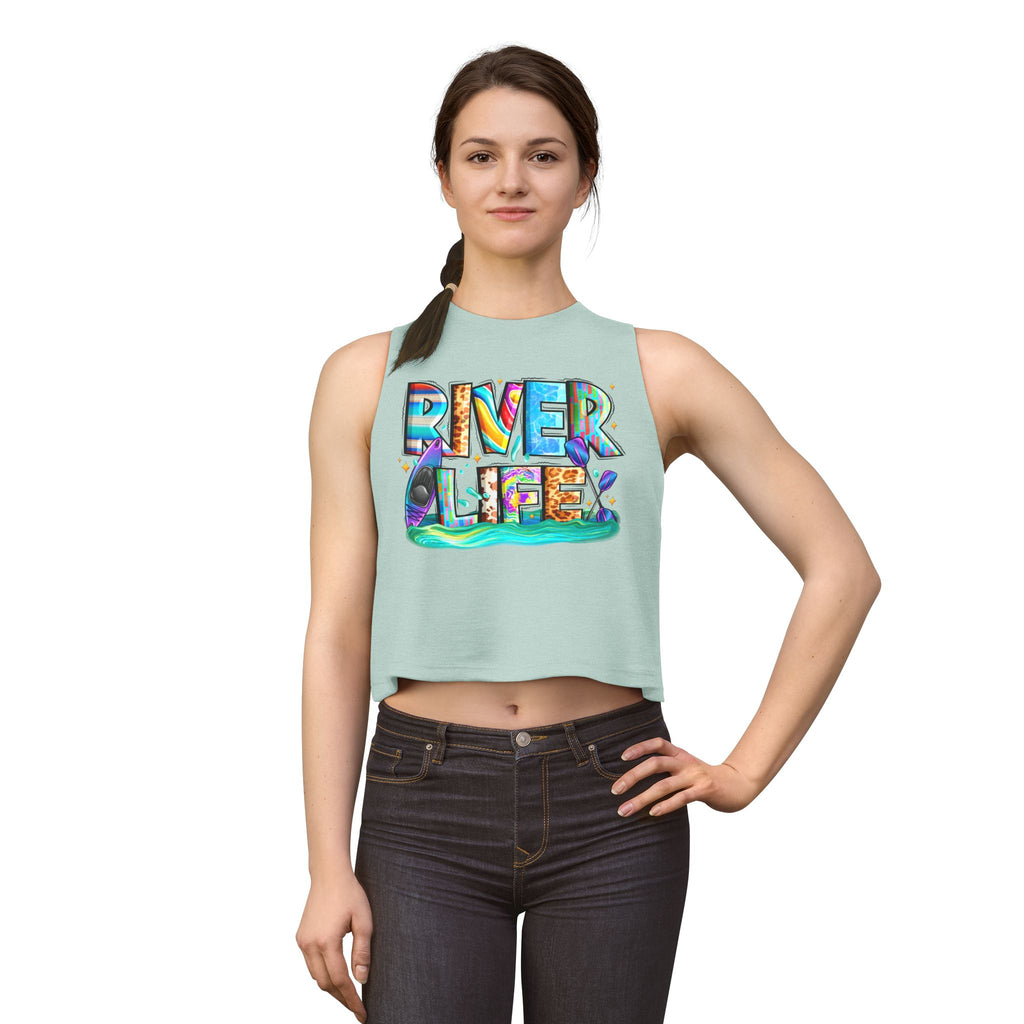 River Life Graphic Women's Crop Top | Kayak Paddle River Scene